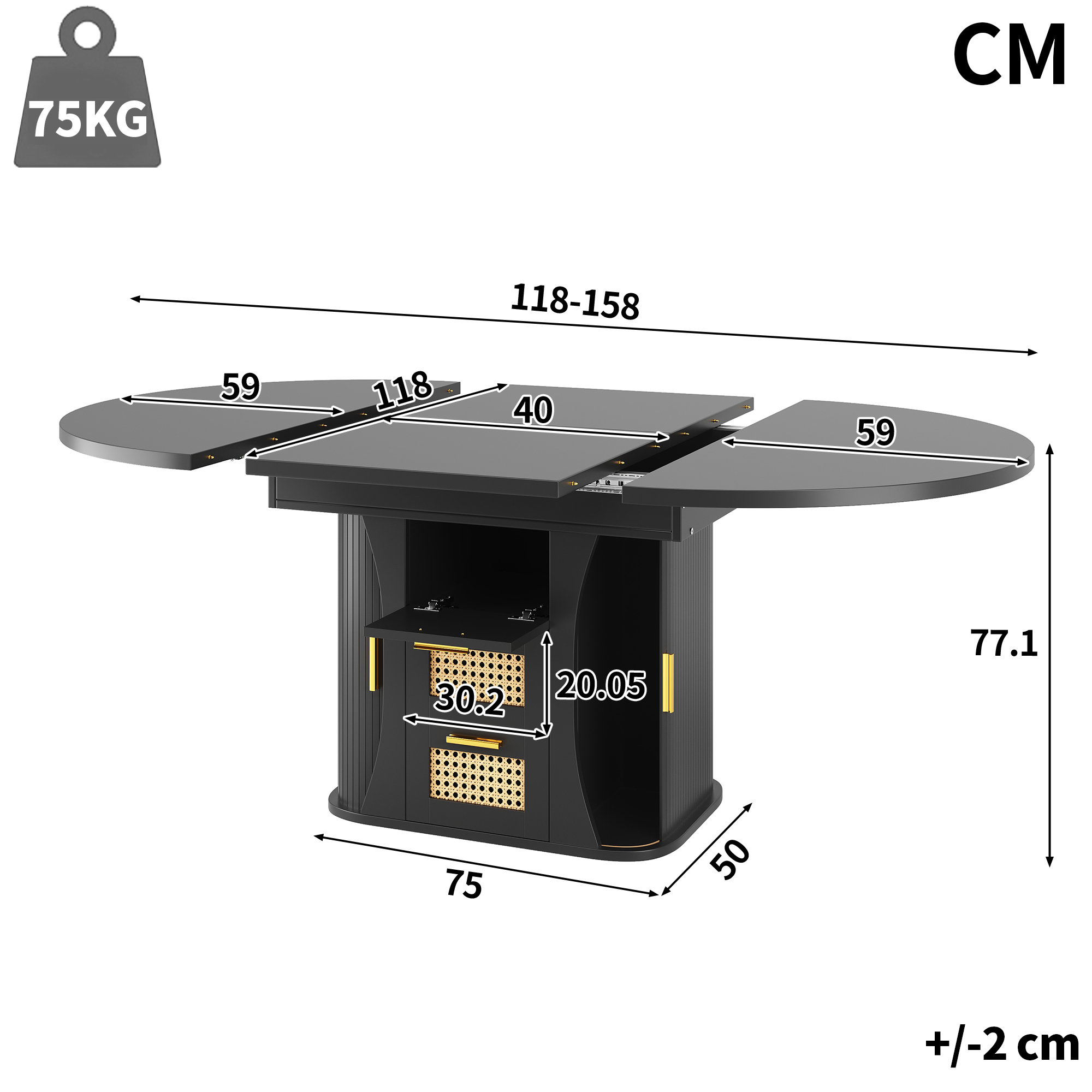 Dimensions table à manger extensible noire