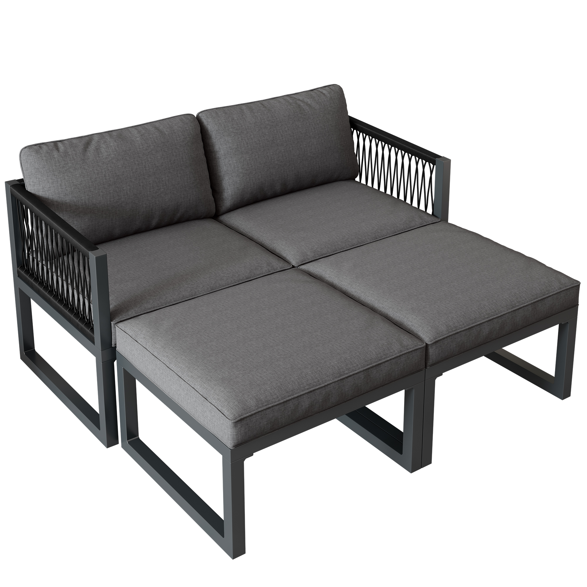 Salon de jardin modulaire gris 2 fauteuils 2 repose-pieds