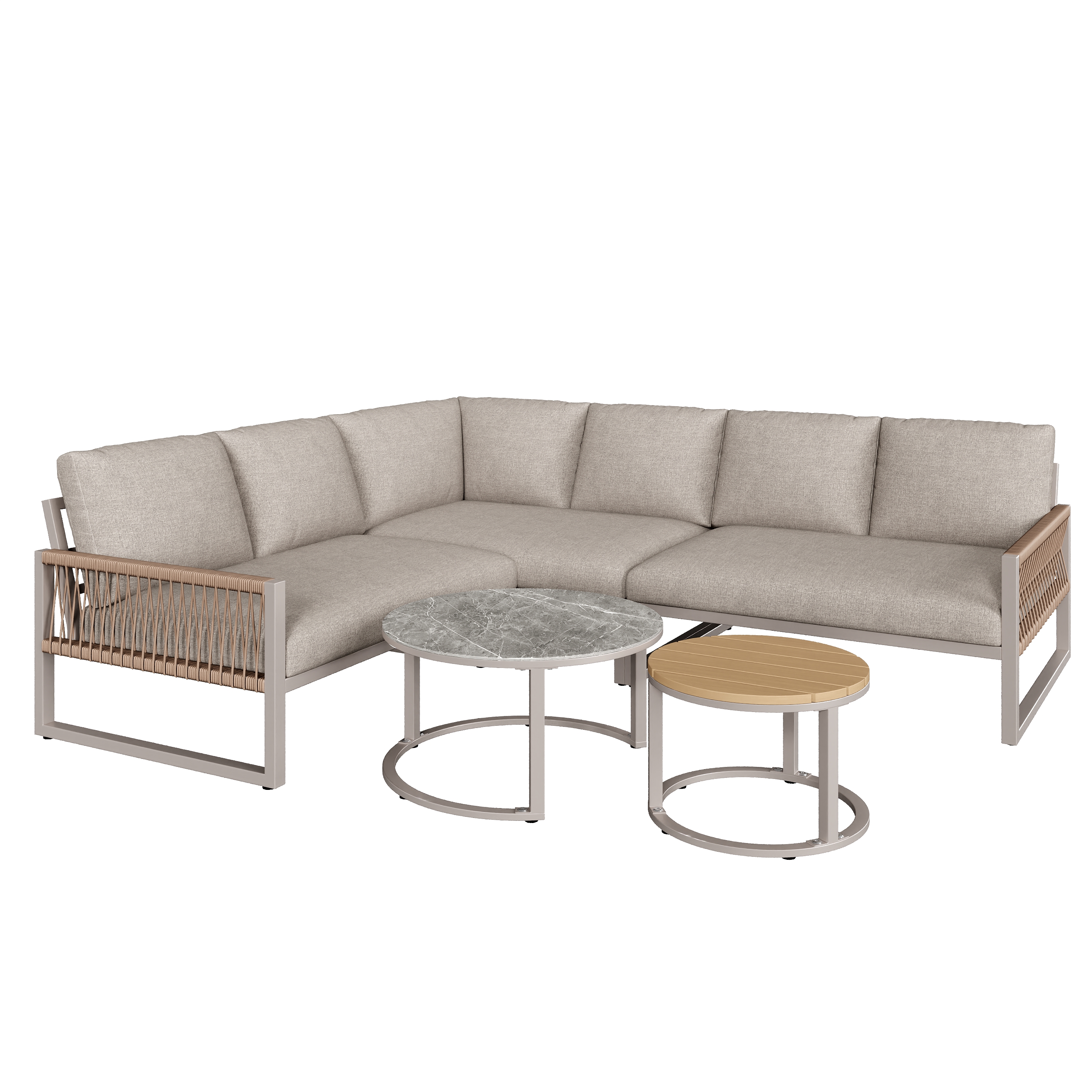 Deux tables basses design marbre et bois beige
