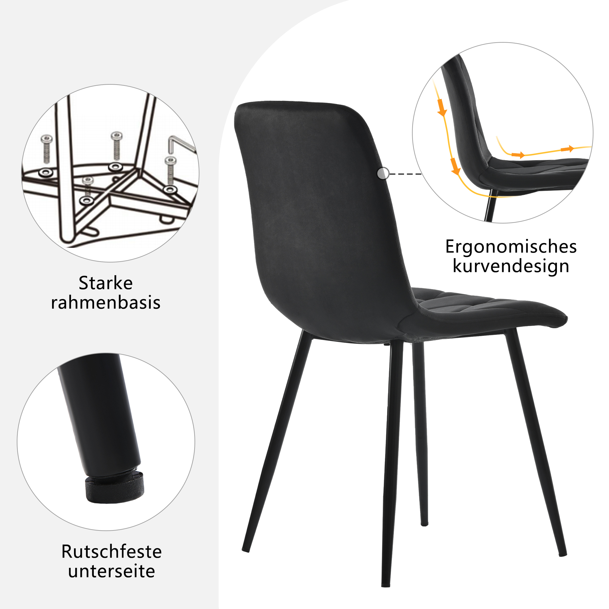 Ensemble table et chaises, 5 pièces, 1 table + 4 chaises, métal et acier, noir - vue 9