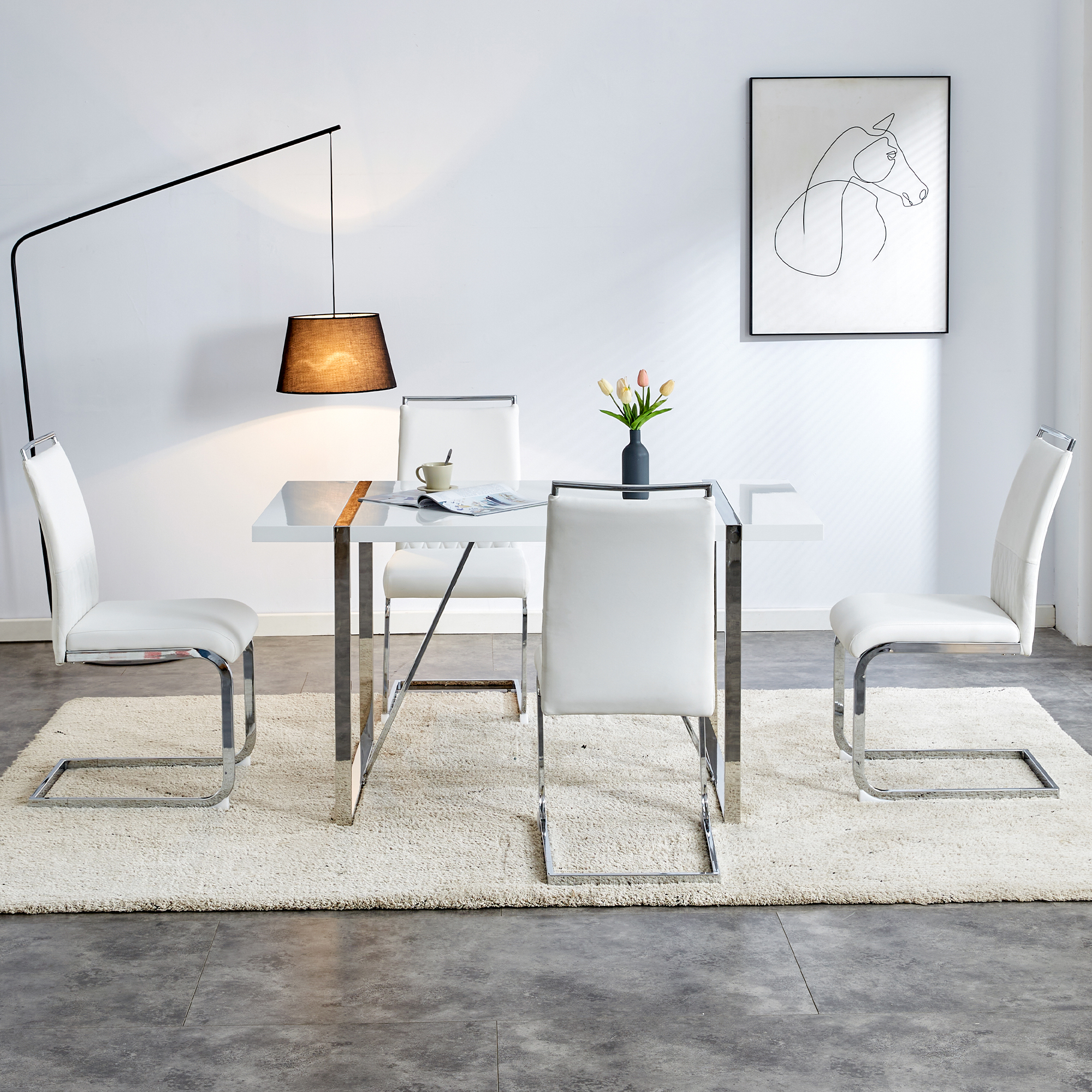 Chaise de salle à manger, lot de 4, assise rembourrée, 42 x 48 x 95 cm, similicuir et tissu effet lin, blanc - vue 2