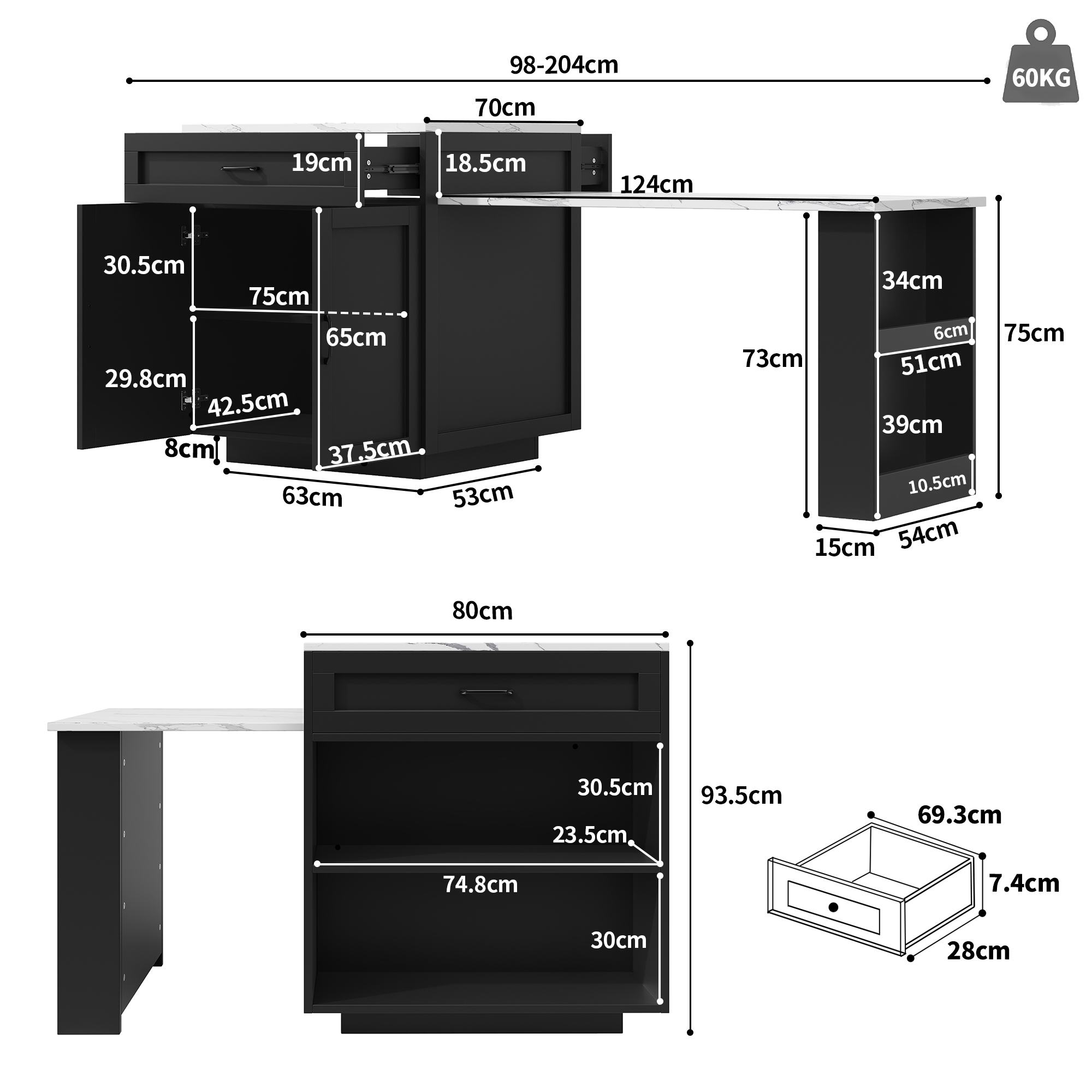 Dimensions du table haute