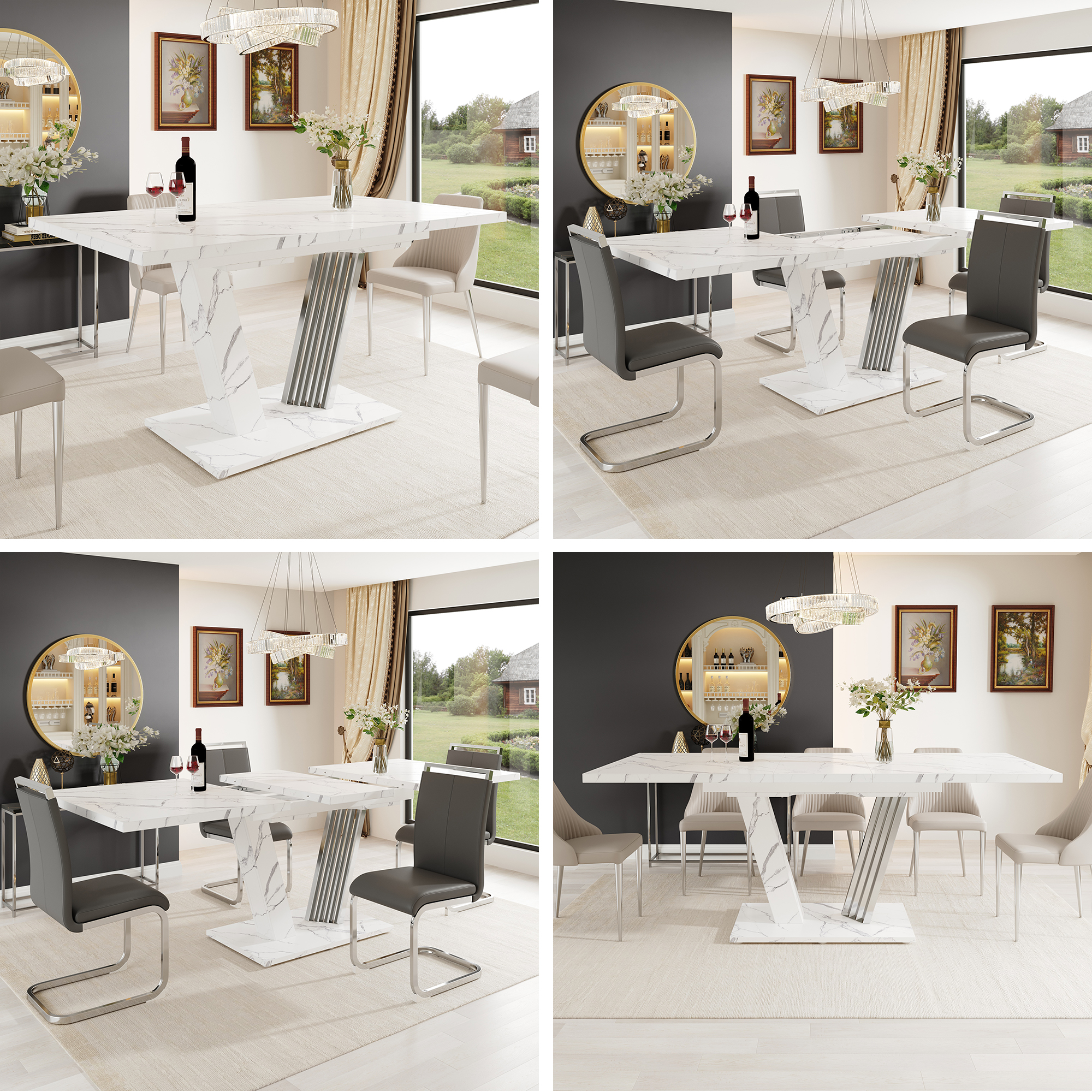 Ausziehtisch mit Marmorplatte 120-160x80x76 cm - K