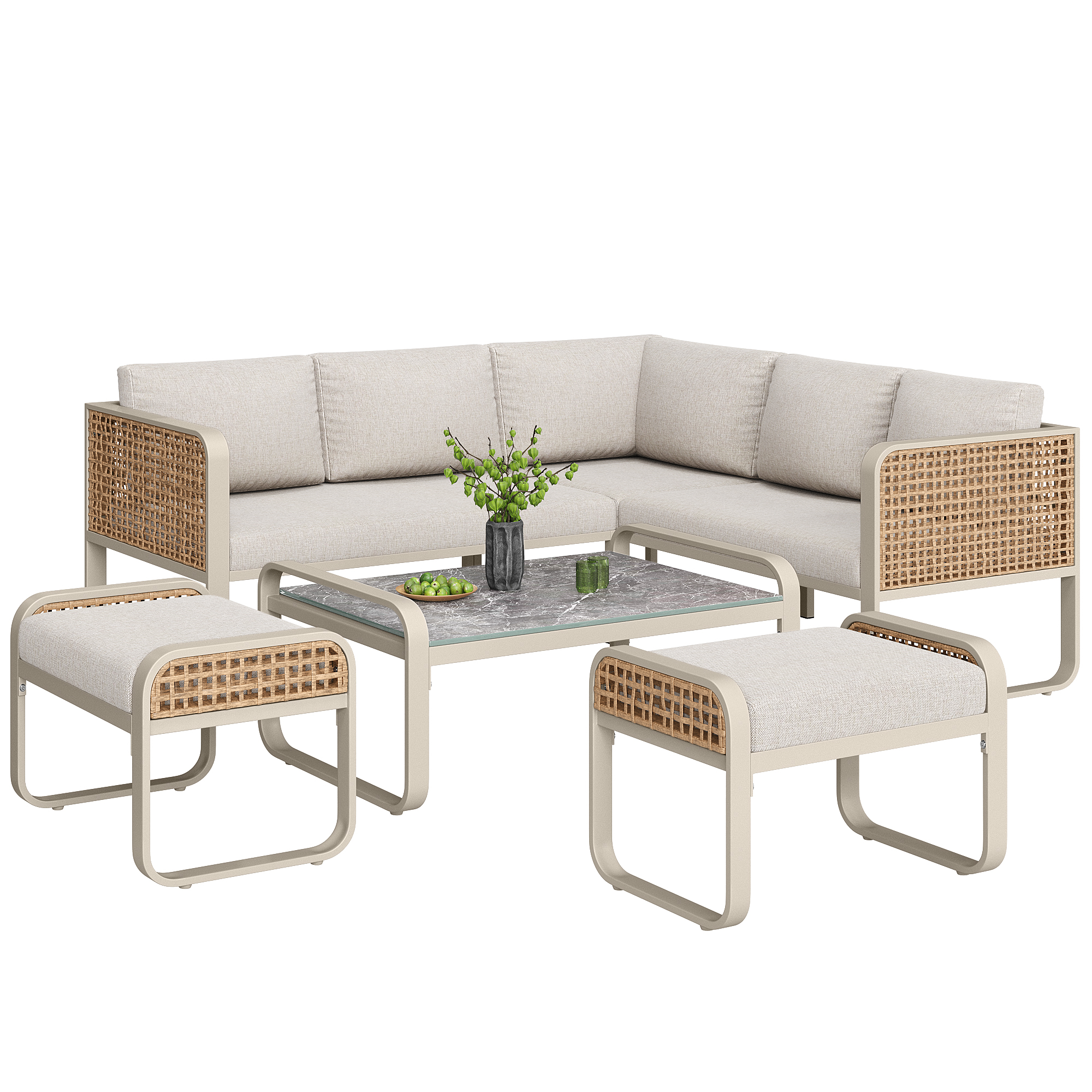 Table basse et ensemble canapé rotin beige