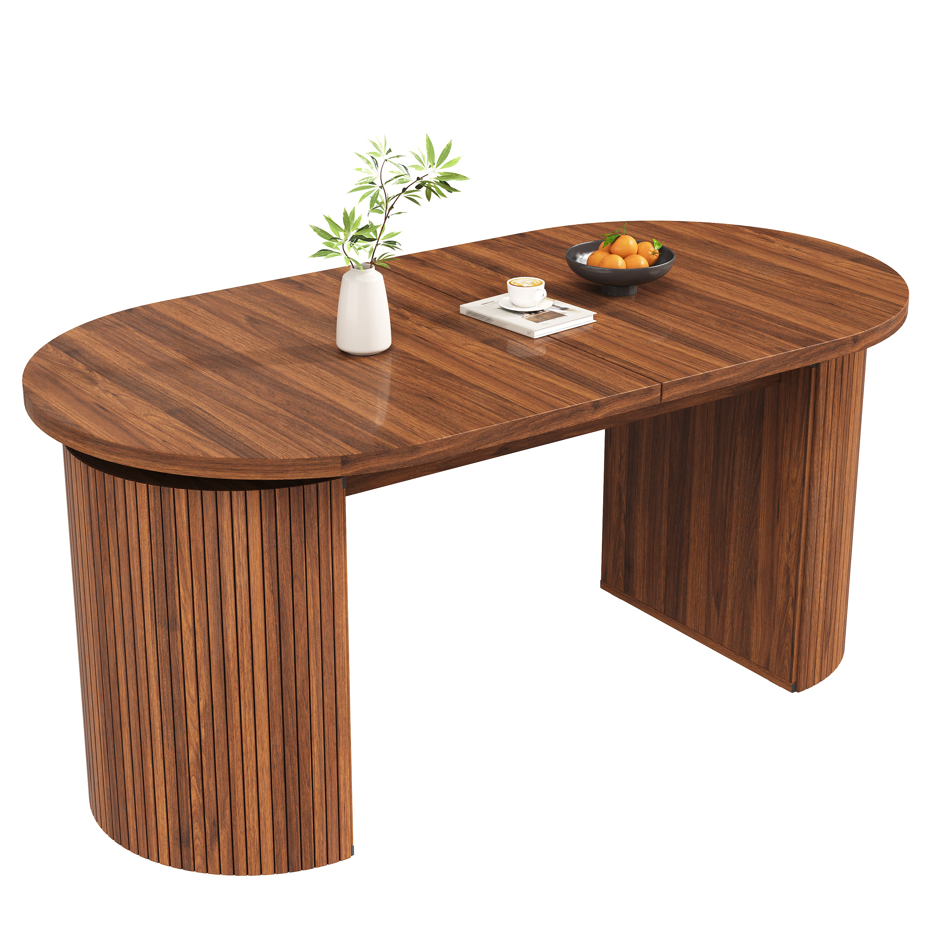 Détail table à manger extensible marron foncé