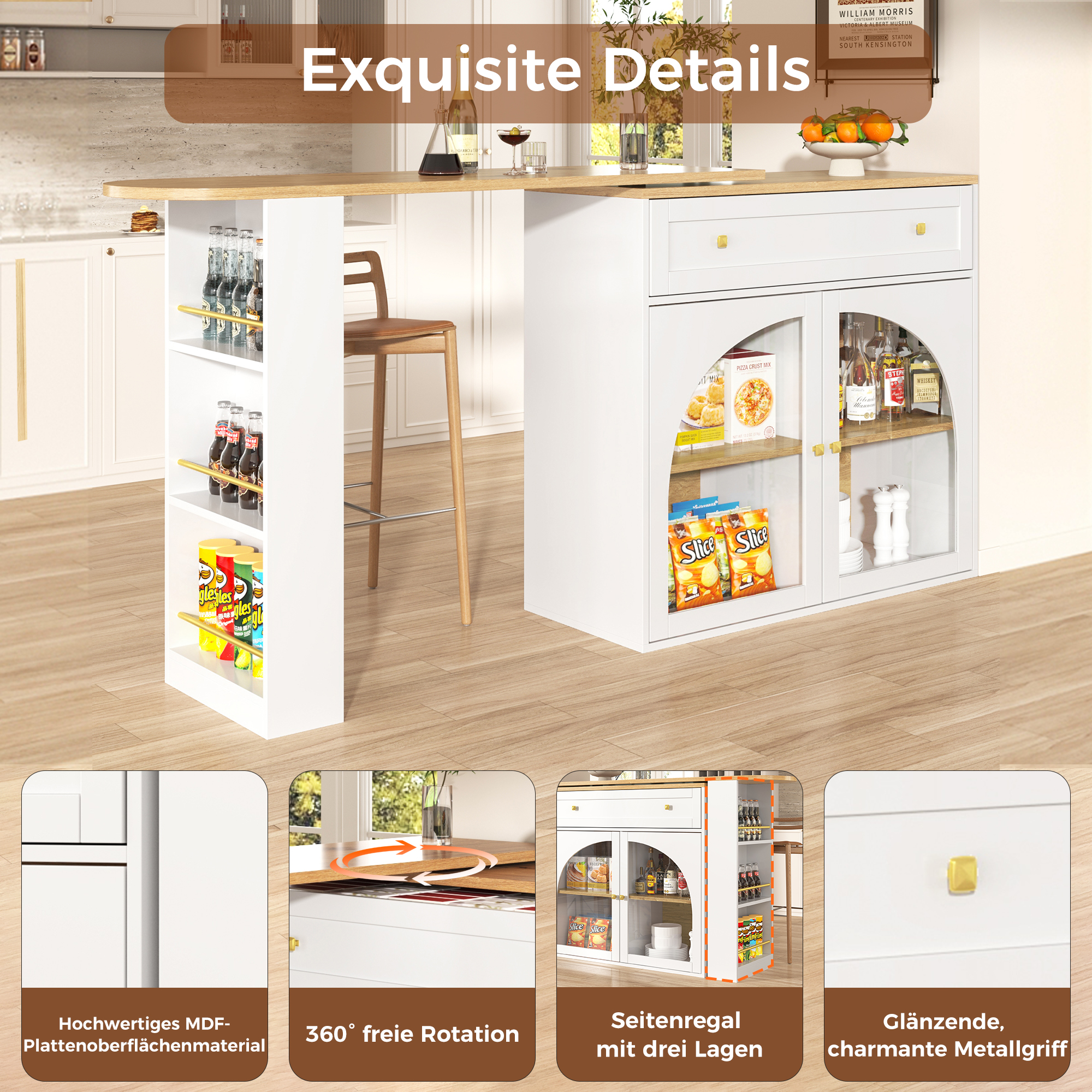 Ausziehbarer Bartisch mit Stauraum(138-204×39×104c