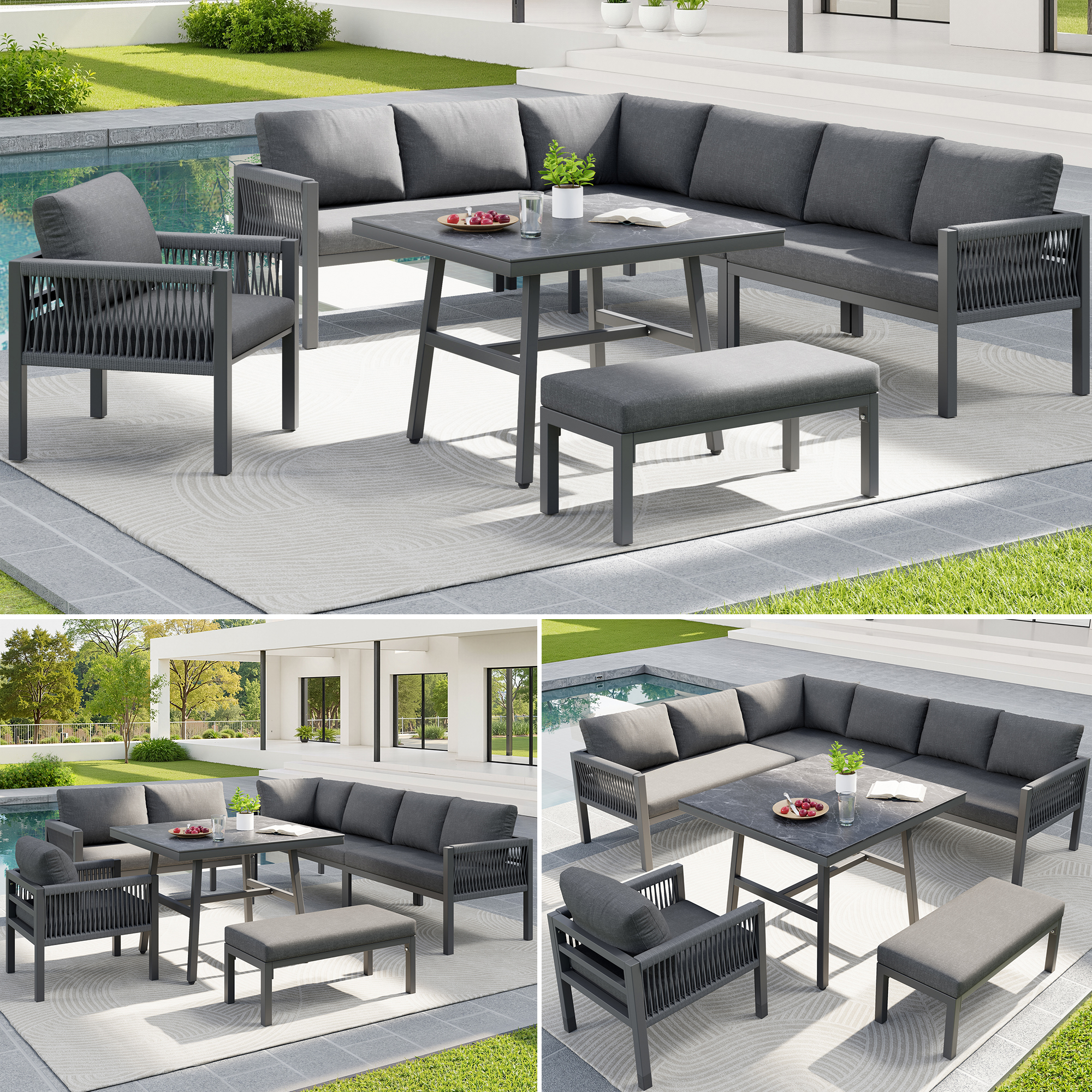 Handgeflochtenes L-Form Garten-Sofa für bis zu 8 P