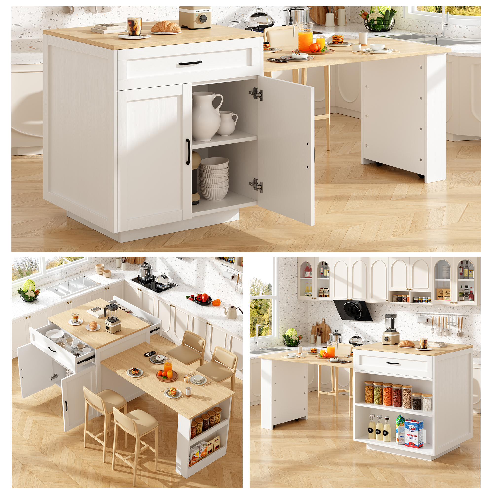 Ausziehbarer Stehtisch mit Stauraum (133-202×70×93