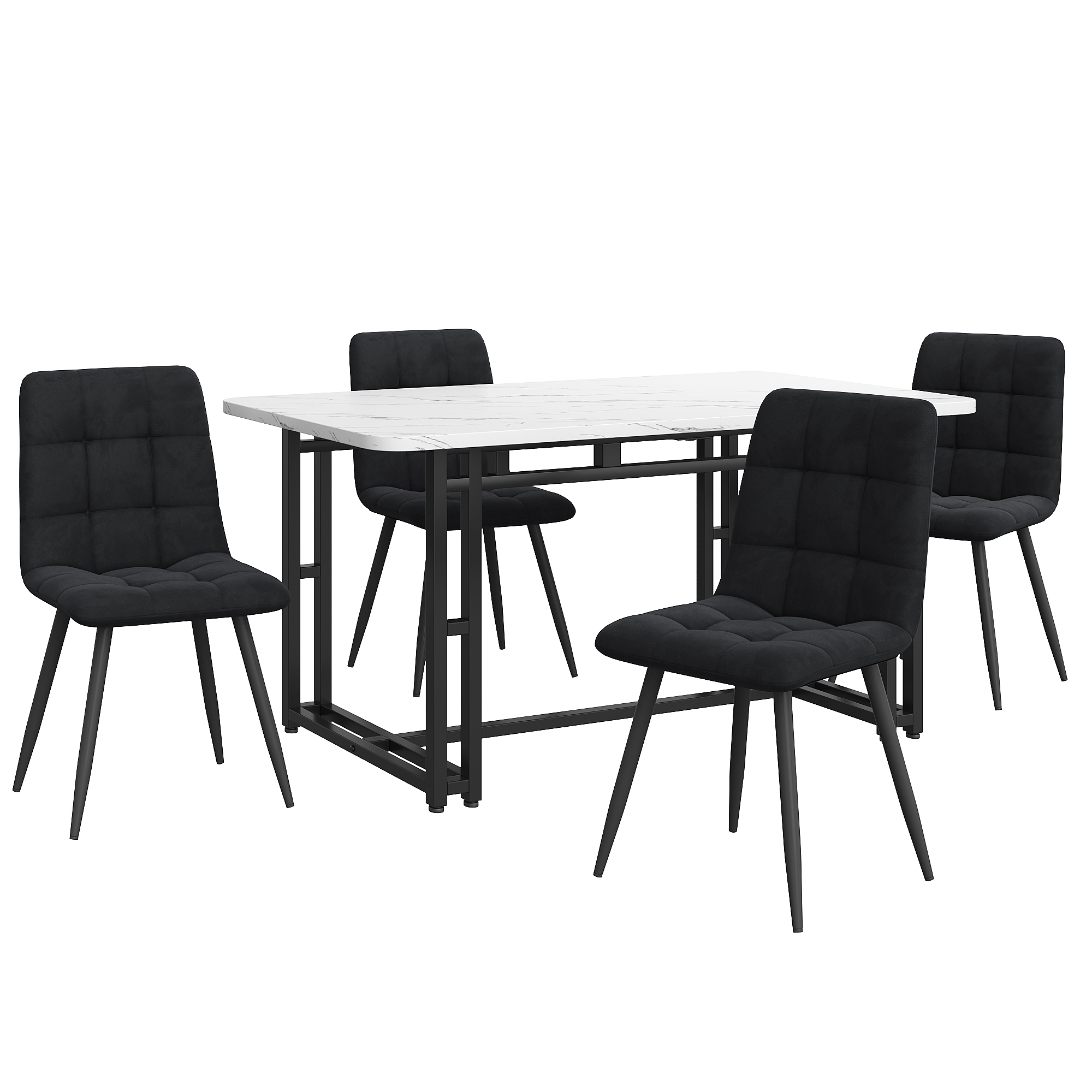 Ensemble table et chaises, 5 pièces, 1 table + 4 chaises, velours et métal, noir - vue 4