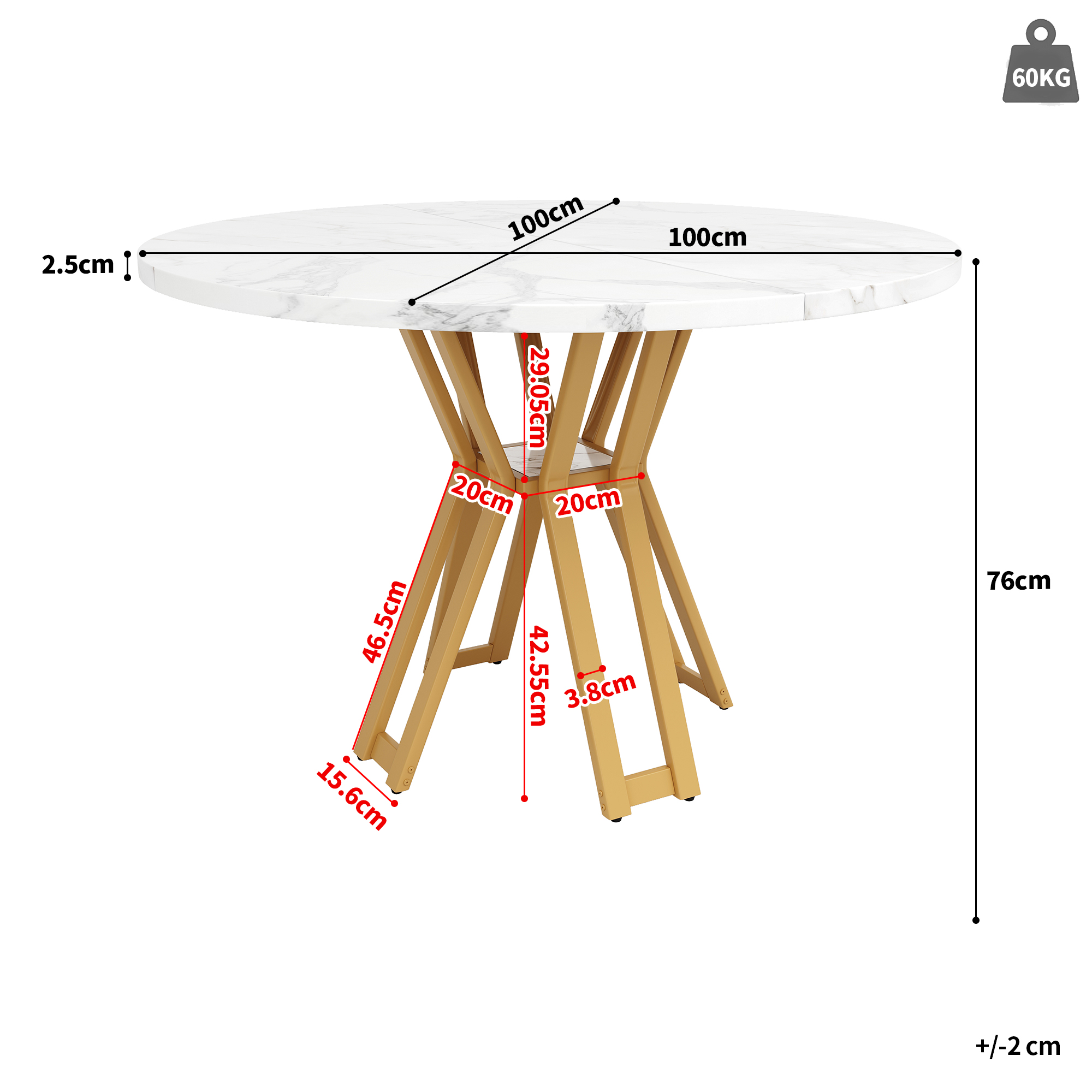 Table ronde doré blanc 100x100 vue 2