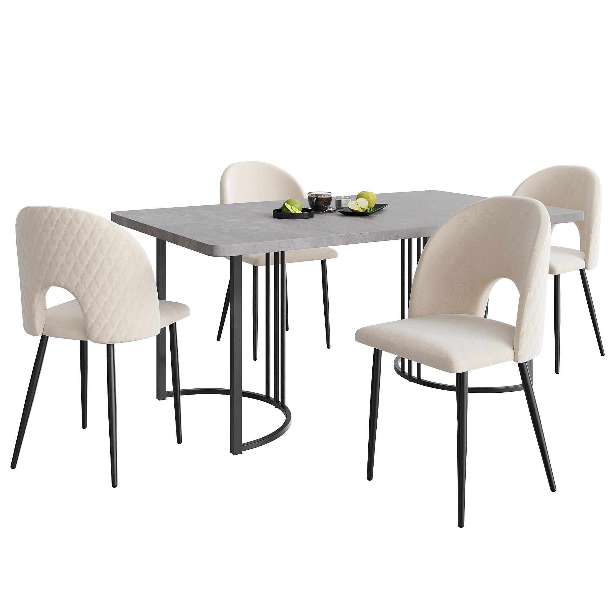 Ensemble table et chaises, 5 pièces, 1 table + 4 chaises, velours et MDF, noir - vue 3