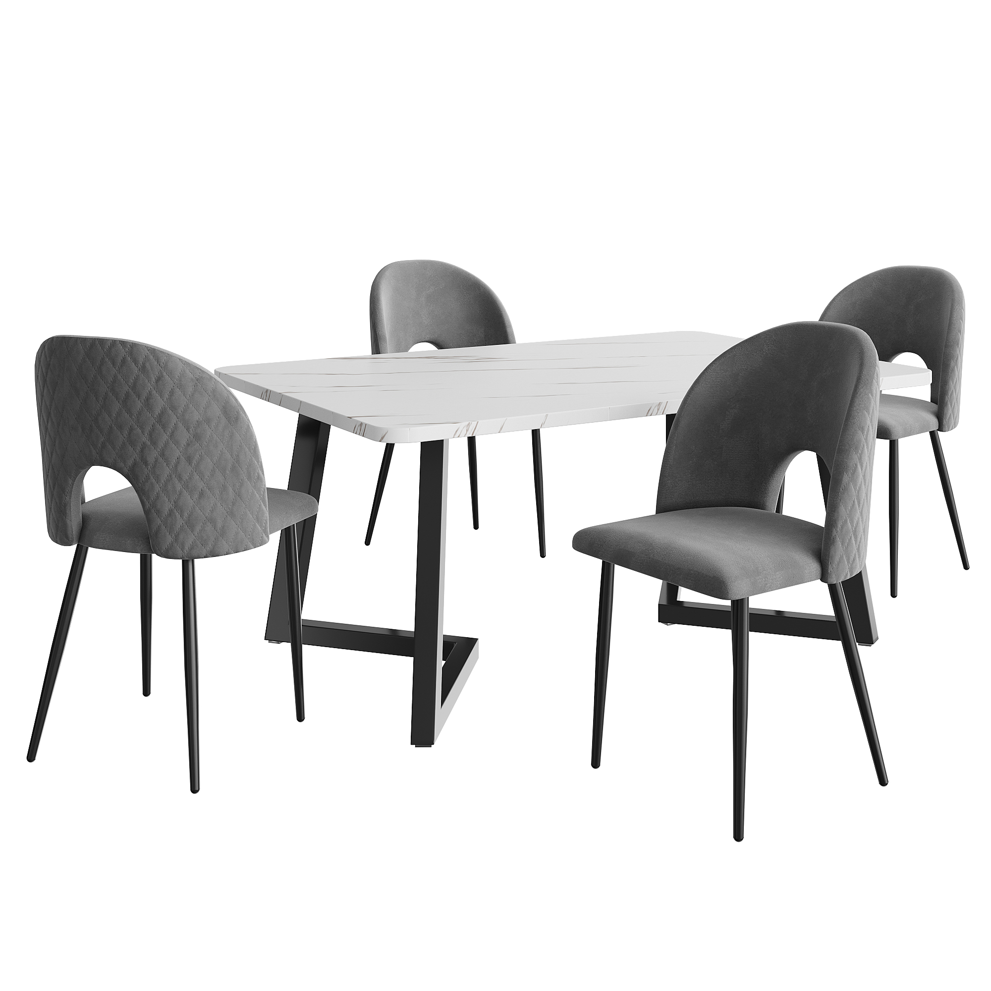 Ensemble table et chaises, 5 pièces, 1 table + 4 chaises, velours, noir - vue 4