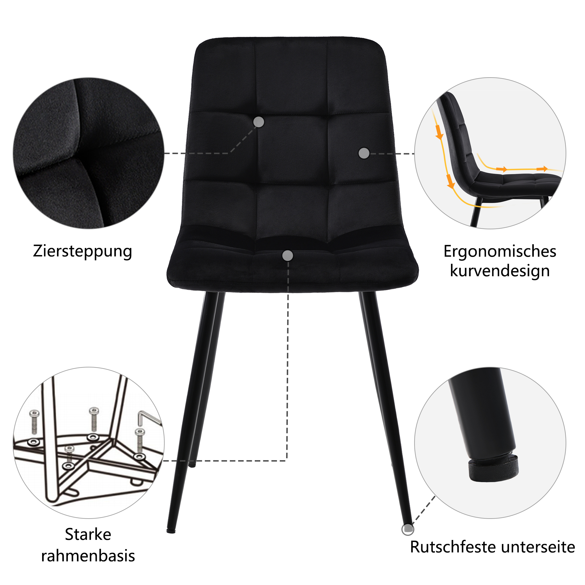 Ensemble table et chaises, 5 pièces, 1 table + 4 chaises, métal et bois, noir - vue 1
