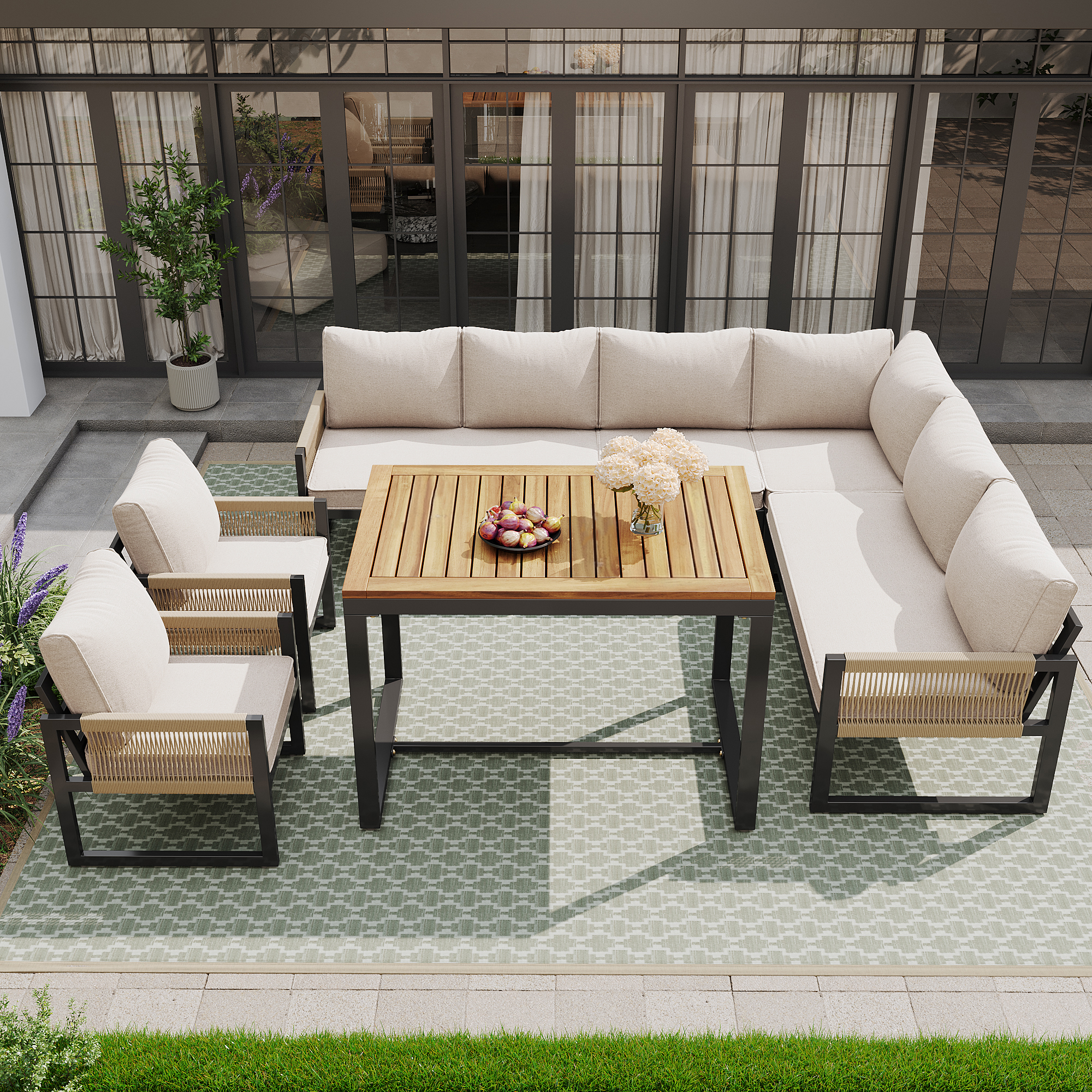 Salon de jardin 8 places beige modulaire
