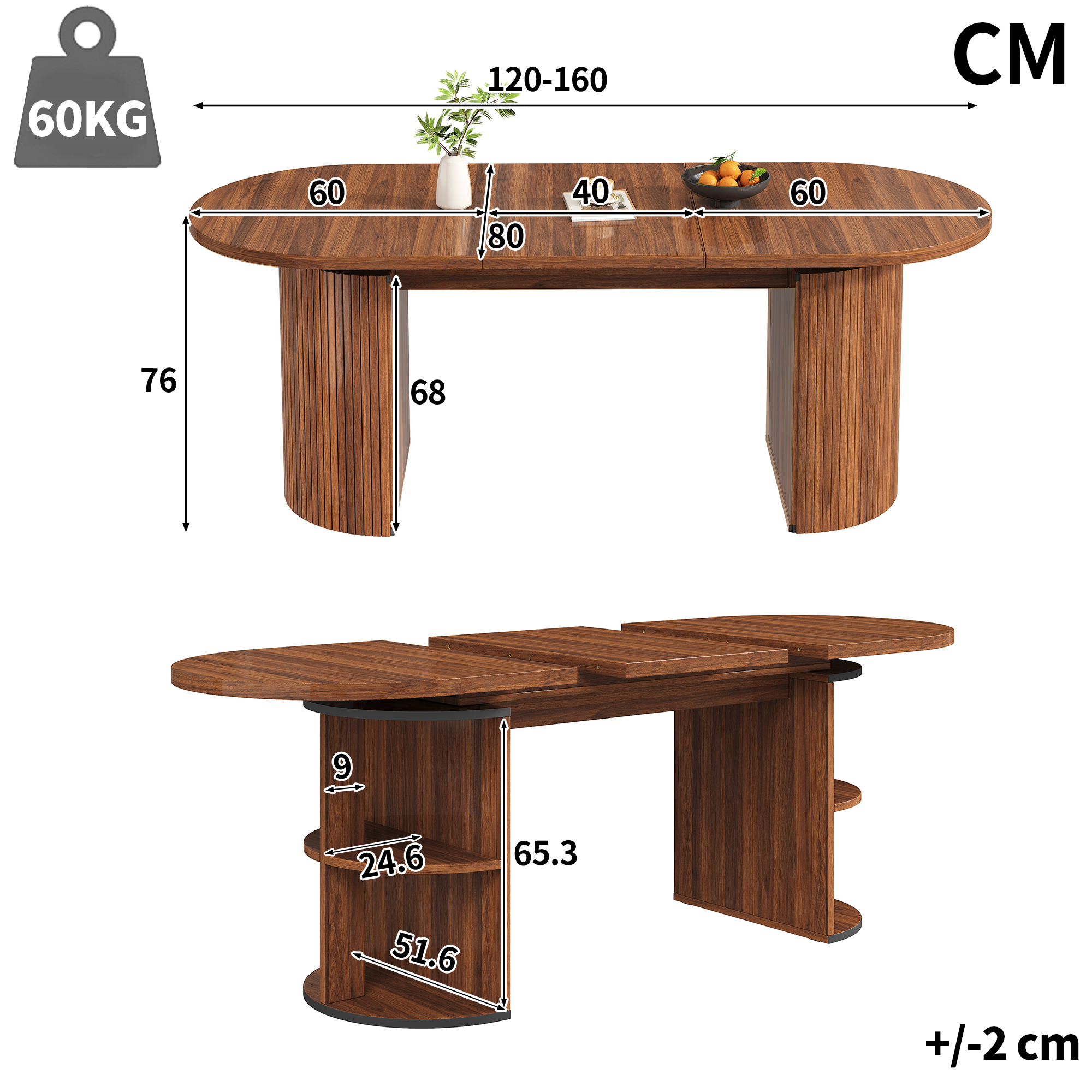 Dimensions table à manger extensible marron foncé