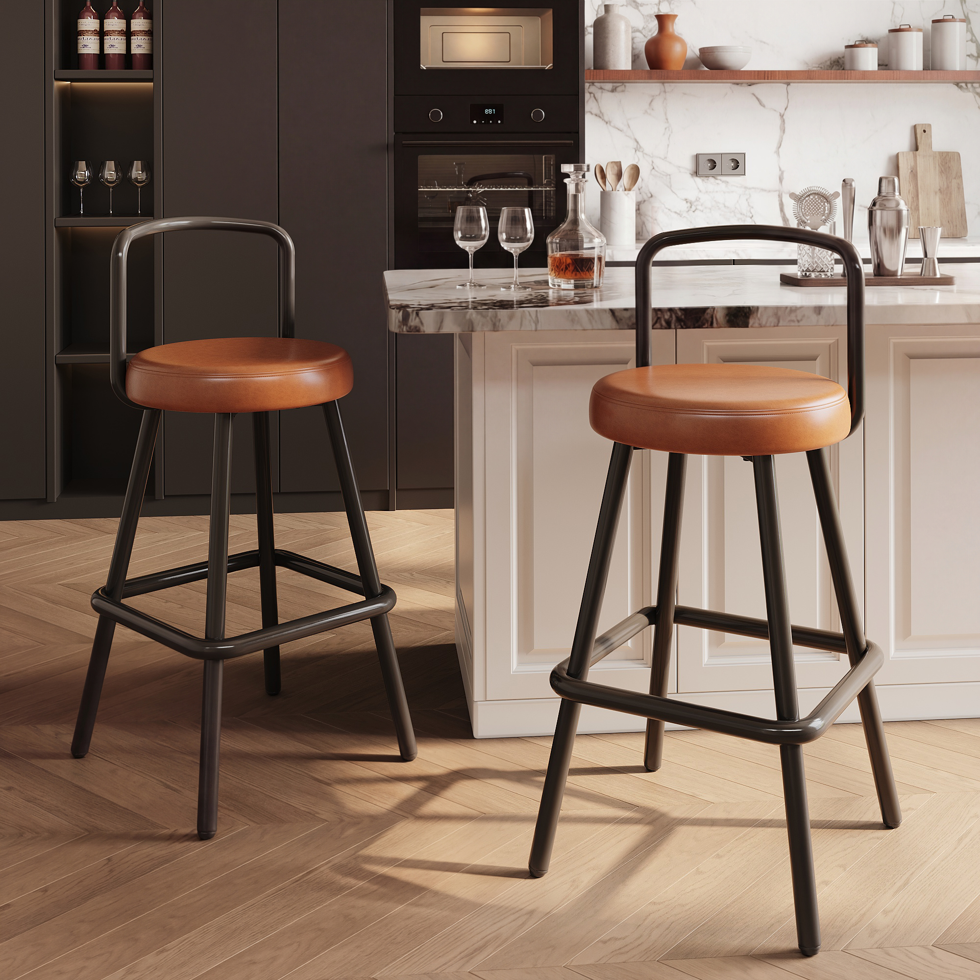 Moderner Barhocker 2er Set mit ergonomischer Rücke