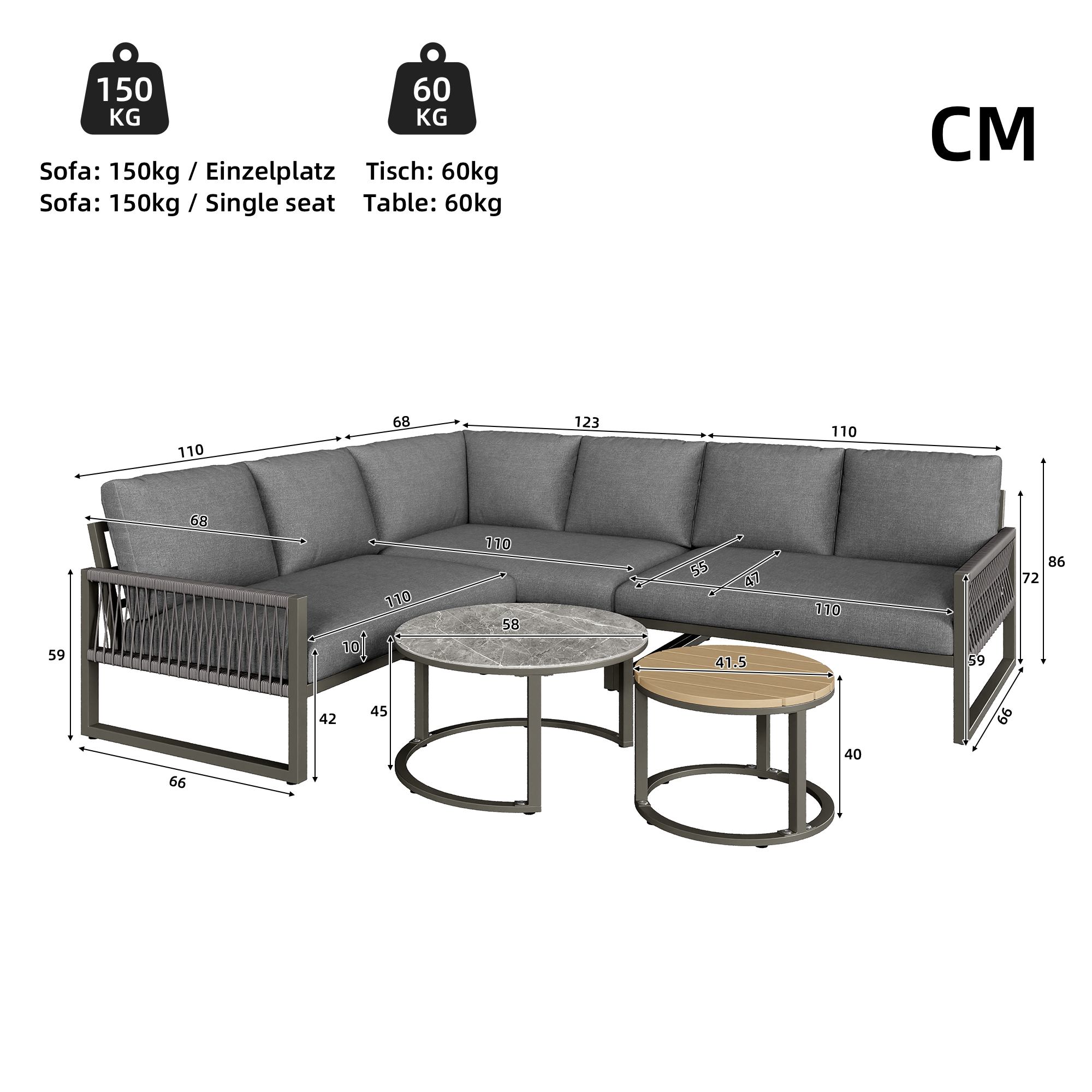 Détail tressage corde et cadre métal gris