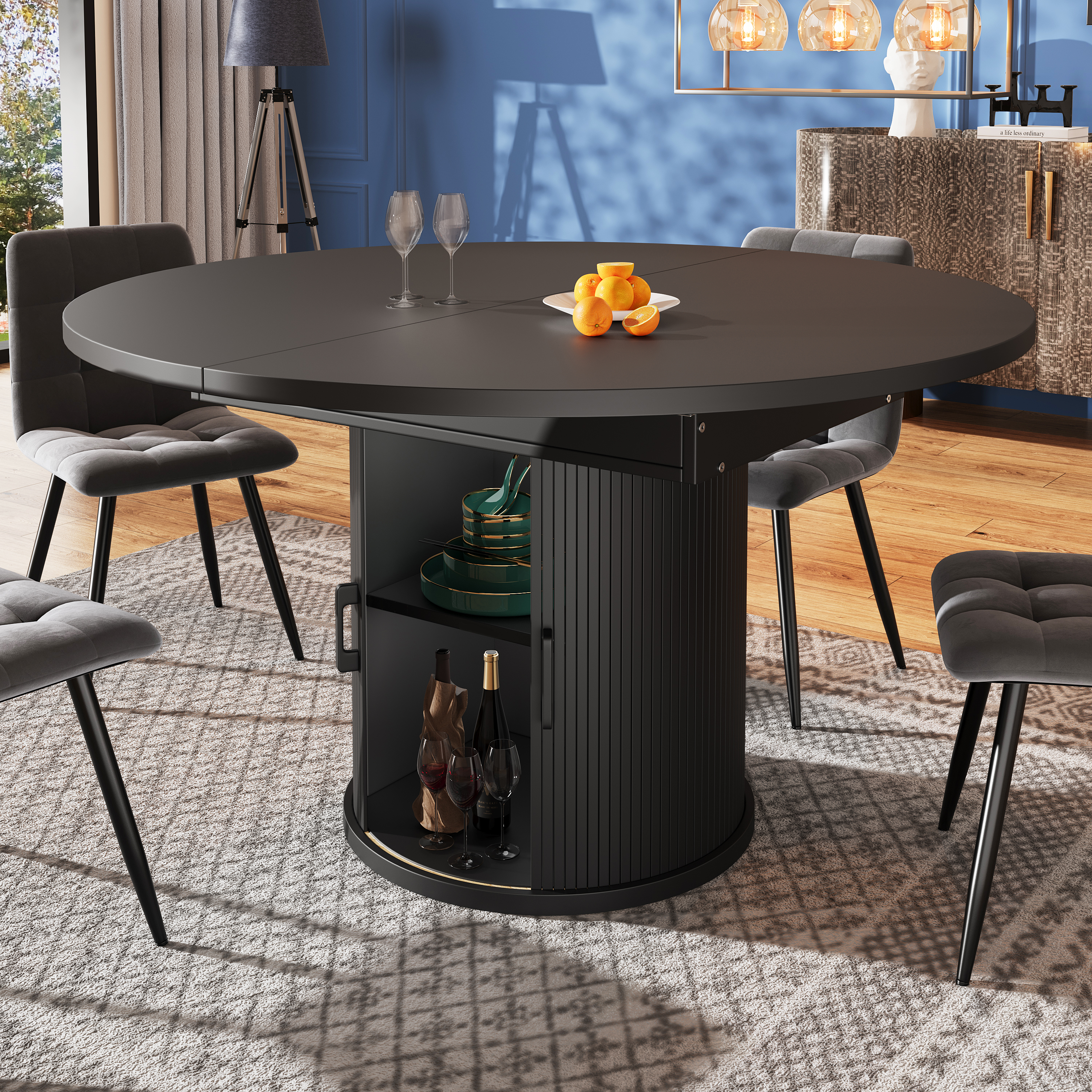 Table ronde extensible noir vue 1