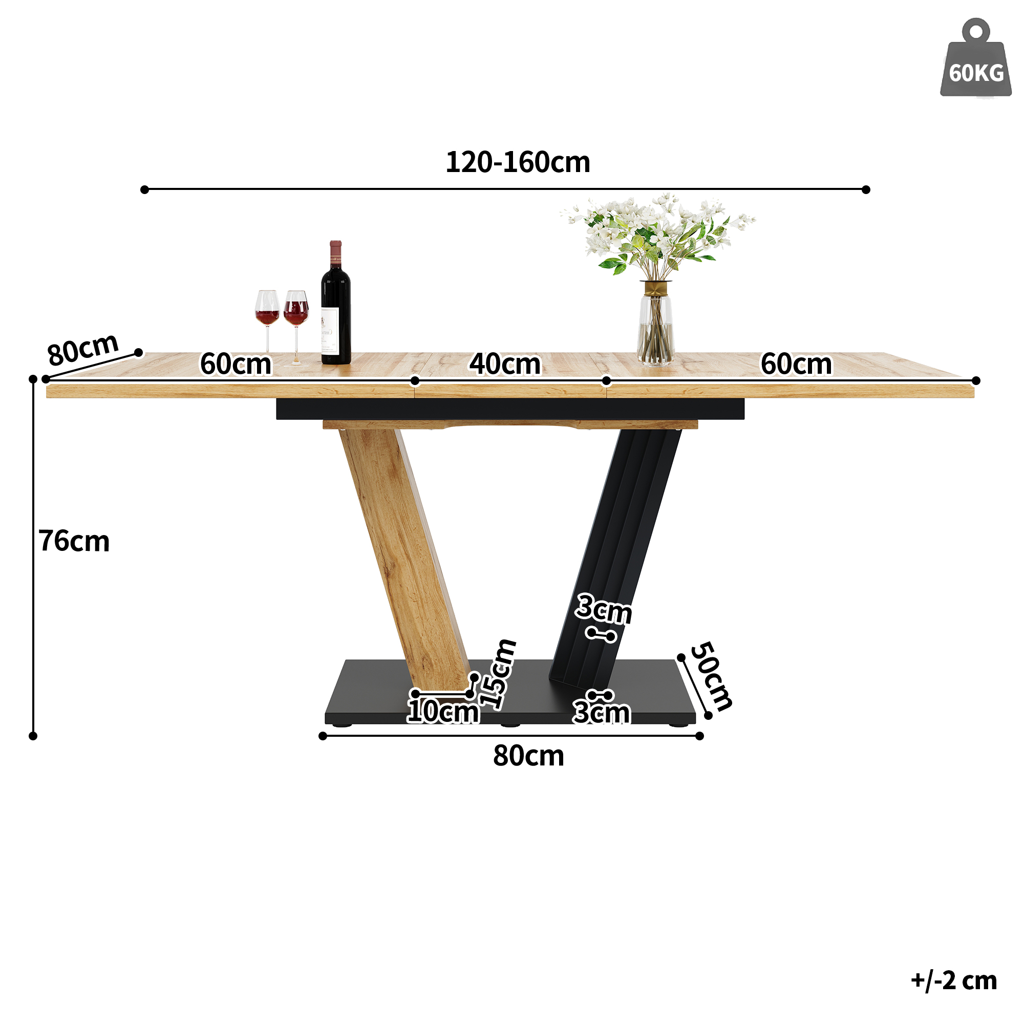 Dimensions du ensemble table et chaises