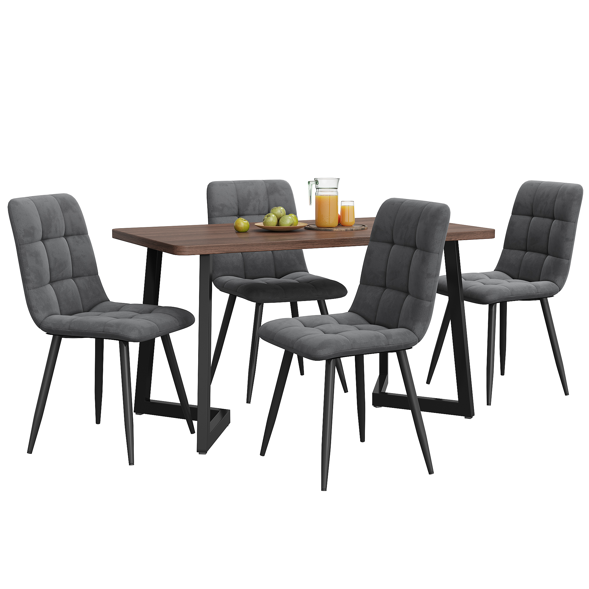 Ensemble table et chaises, 5 pièces, 1 table + 4 chaises, métal et bois, gris foncé - vue 2