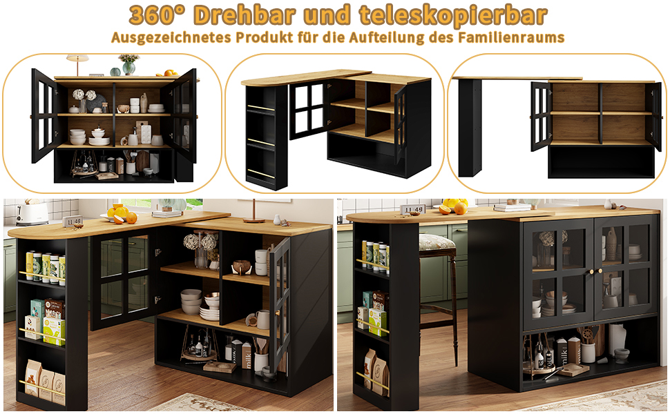 Buffet haut 138 cm extensible à 204 cm, portes verre trempé, poignées métal, MDF, pour salon et entrée, design élégant, beaucoup de rangement, style moderne, stabilité, facile montage, décoration - image 21