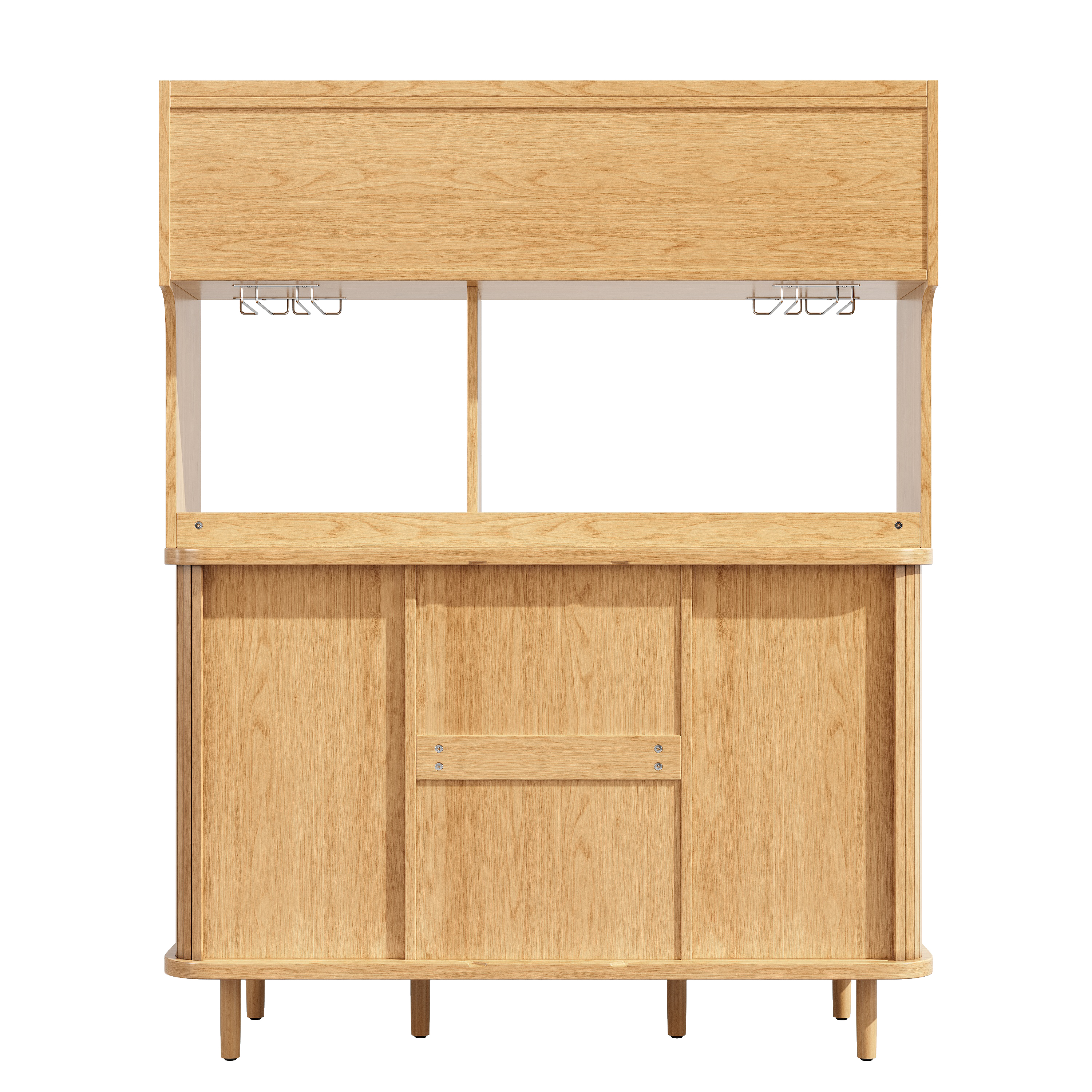 Buffet de haute qualité aspect rotin et portes coulissantes en verre, meuble de cuisine de 174, 5 cm de haut avec espace de rangement, aspect bois naturel/noyer, peut supporter jusqu'à 60 kg