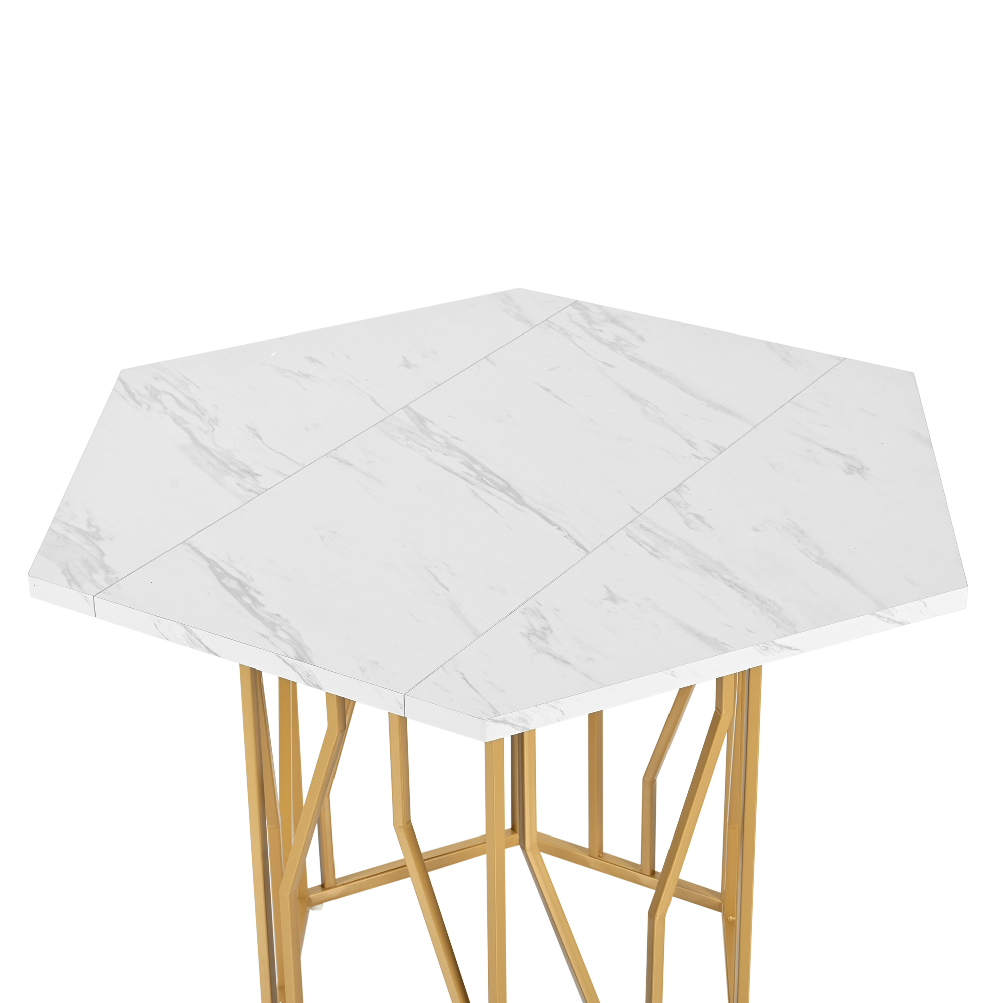 Table basse hexagonale en MDF marbre, pieds métal doré en forme d'arbre, pour salon, design unique artistique, lignes modernes, stabilité, style luxueux, décoration géométrique noire, élégance contemporaine - image 8