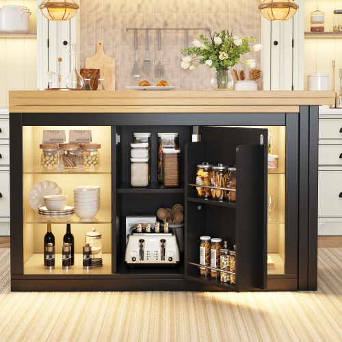 Rangements avec portes magnétiques étagères en verre et niche ouverte