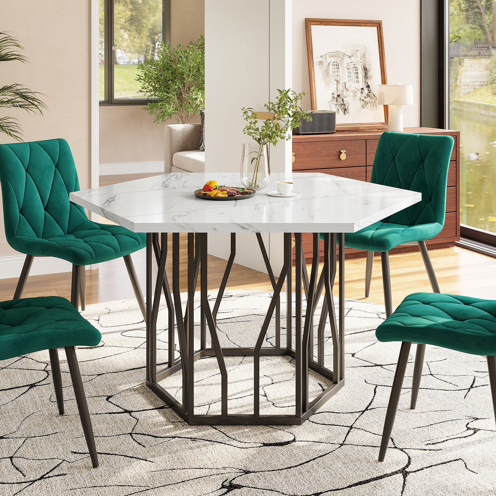 Table hexagonale black white vue 1
