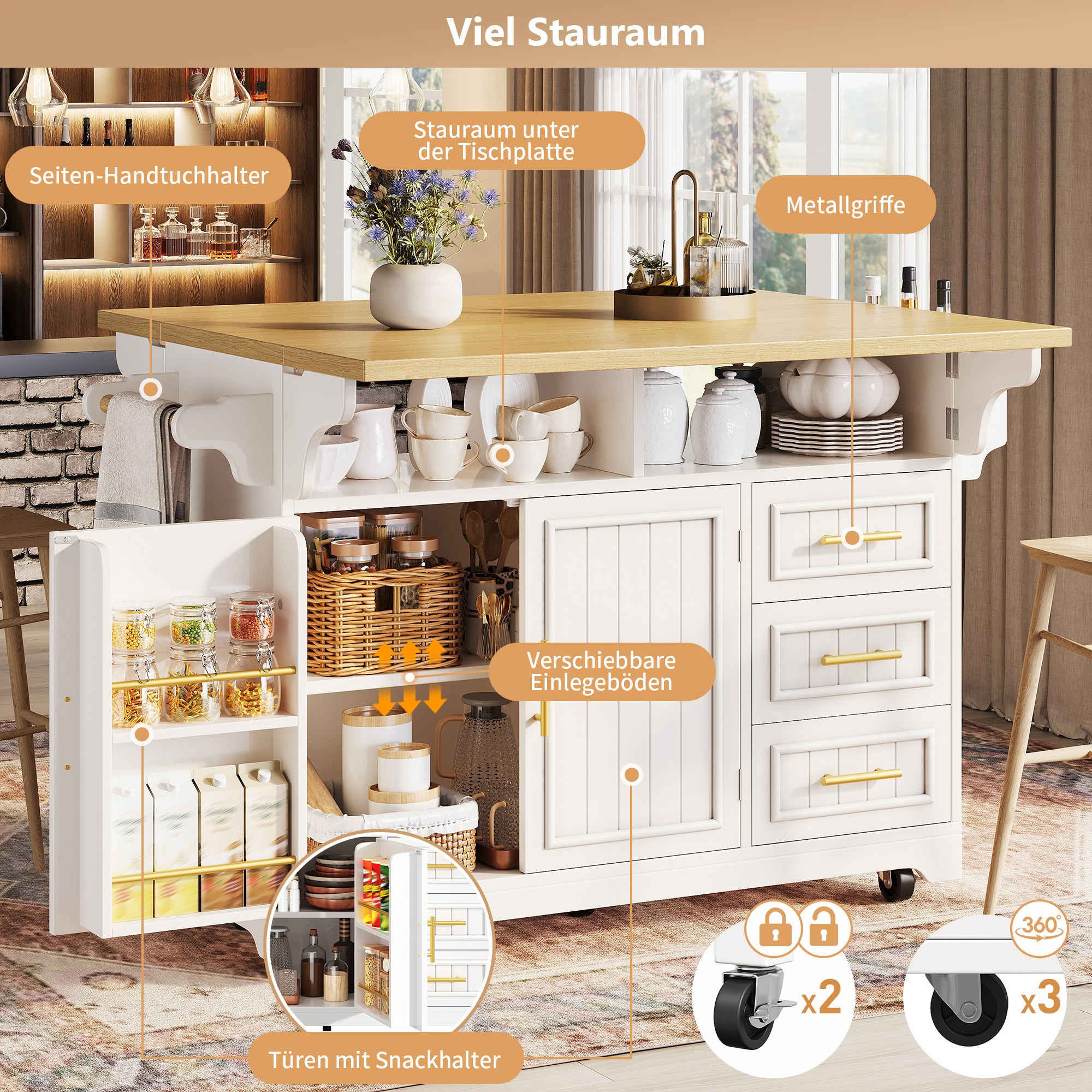 Îlot cuisine avec plateau extensible et rangement