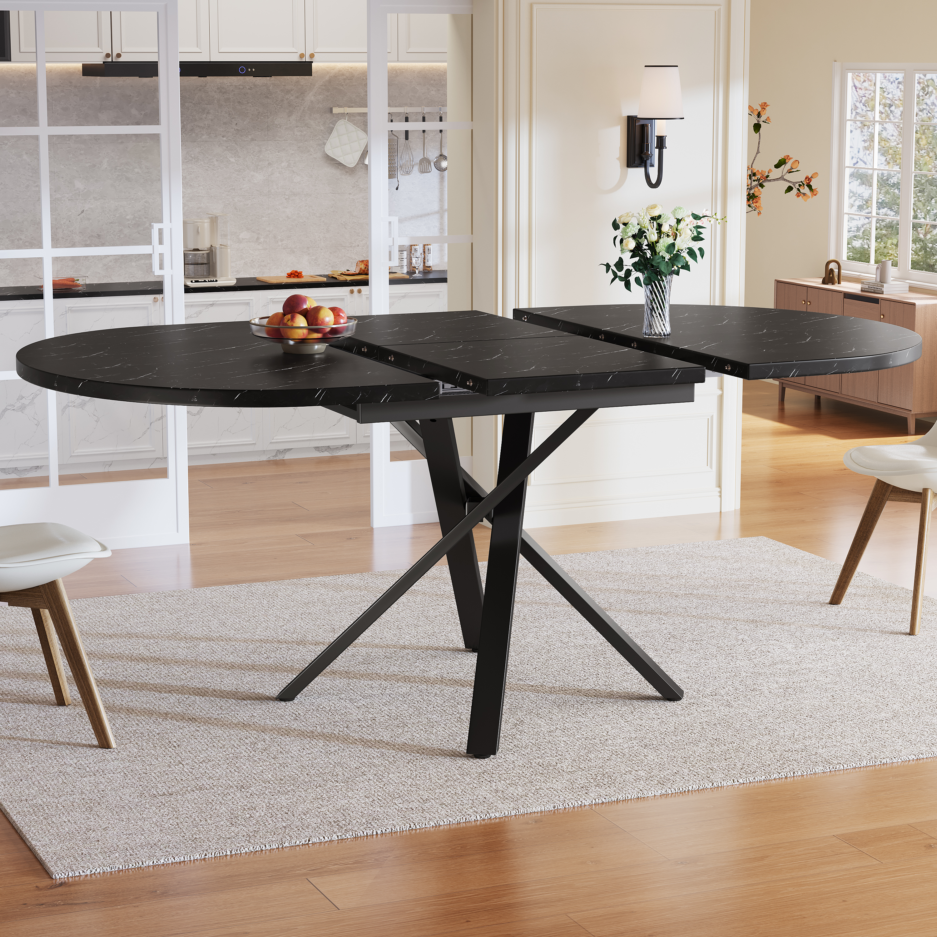 Table ronde extensible noir vue 3