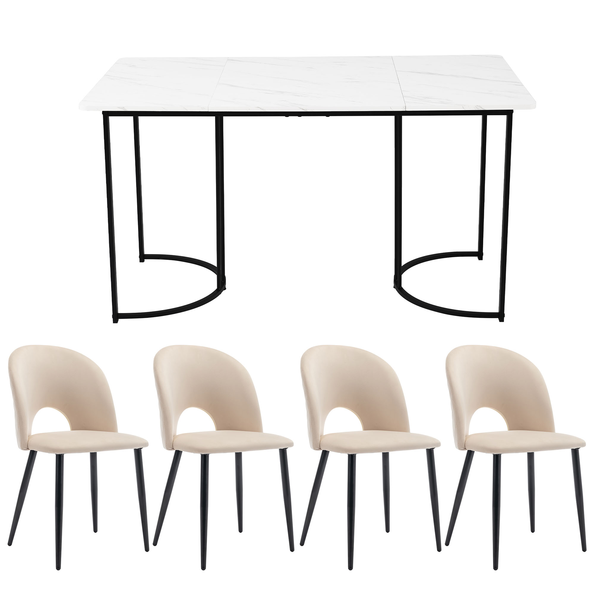 Ensemble table et chaises, 5 pièces, 1 table + 4 chaises, velours et MDF, noir - vue 5