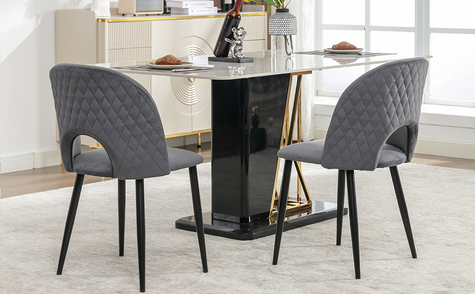 Chaise de salle à manger en velours avec dossier losange, cadre métal, pieds réglables, pour salle à manger et salon, design élégant, confort supérieur, stabilité, style moderne, utilisation polyvalente, durabilité, facile entretien - image 6