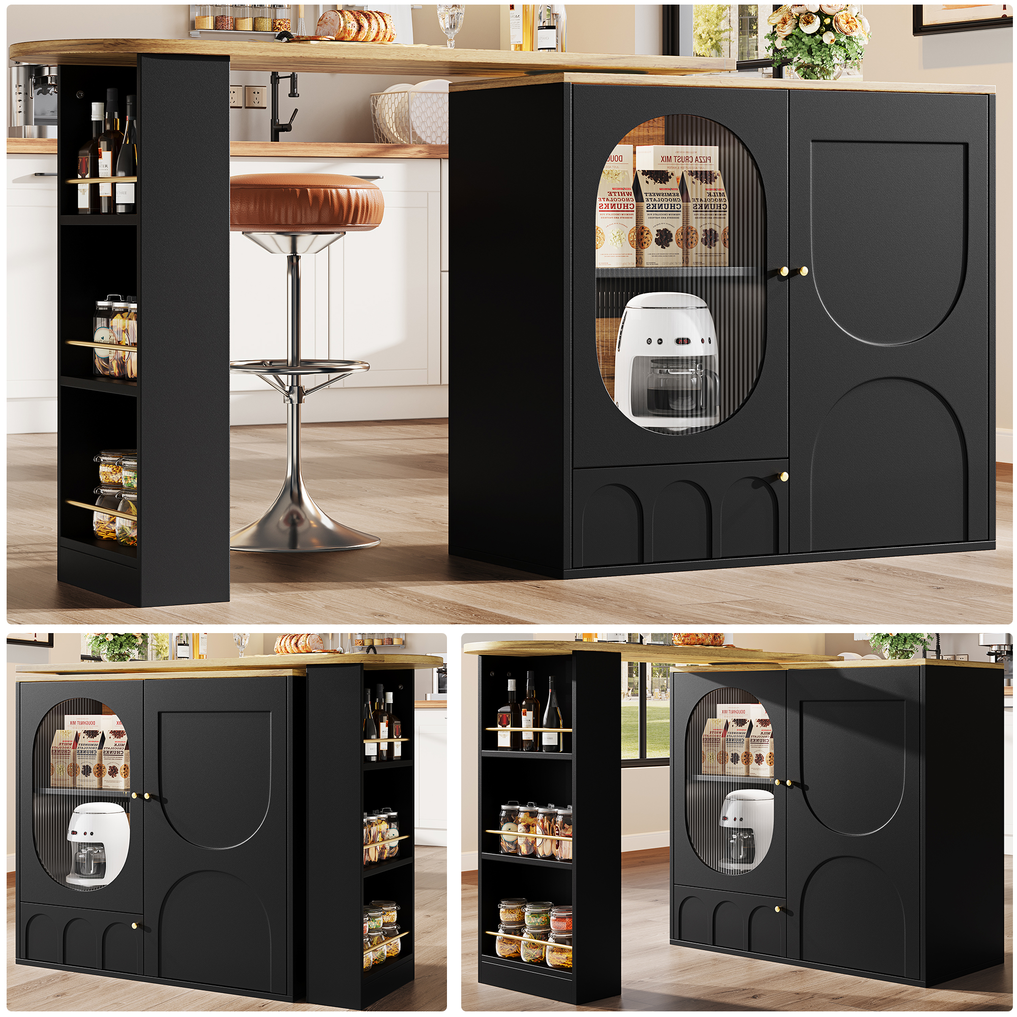 Îlot cuisine noir vue 3