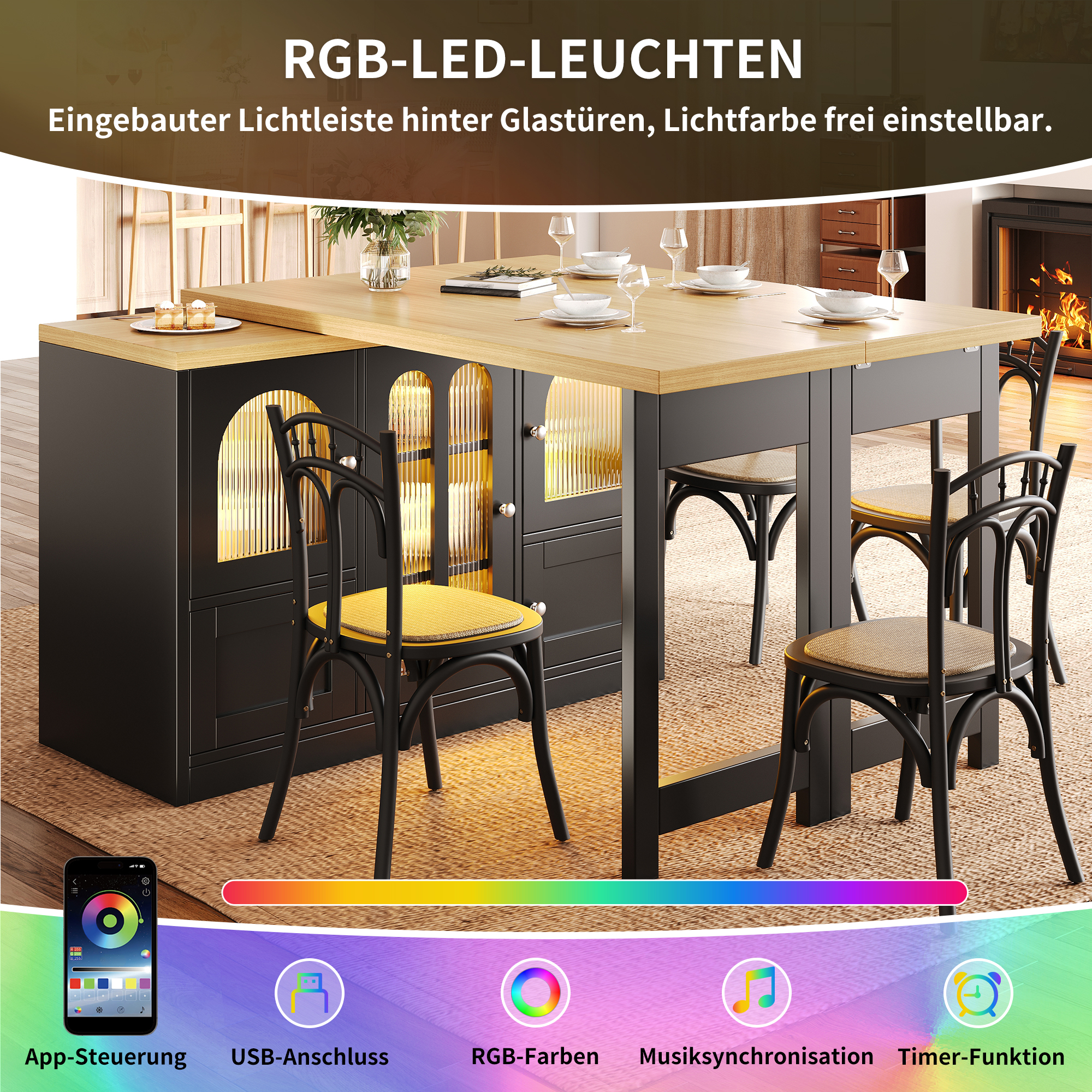 Table extensible avec buffet intégré noir