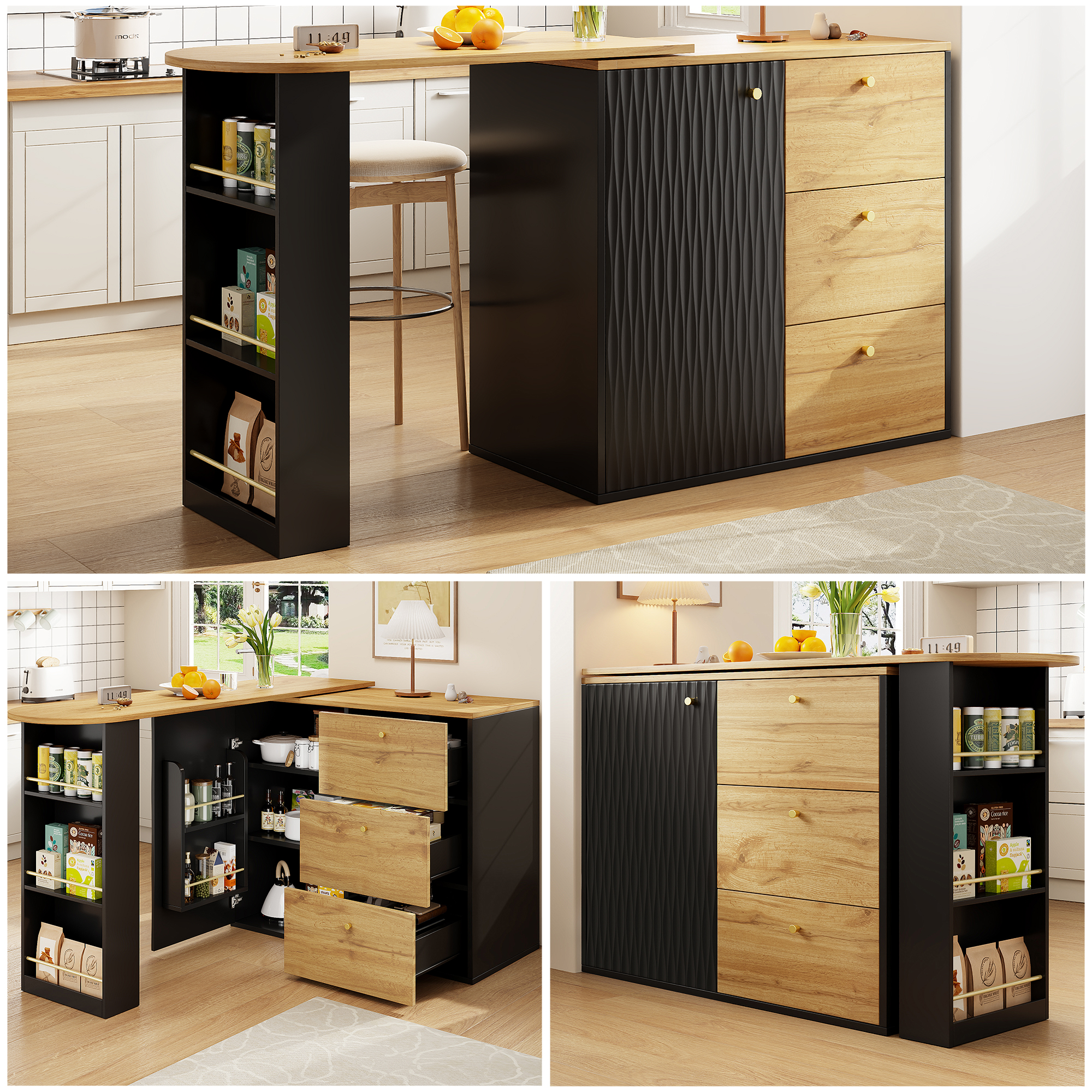 Ausziehbarer Bartisch mit Stauraum(138-204×39×104c