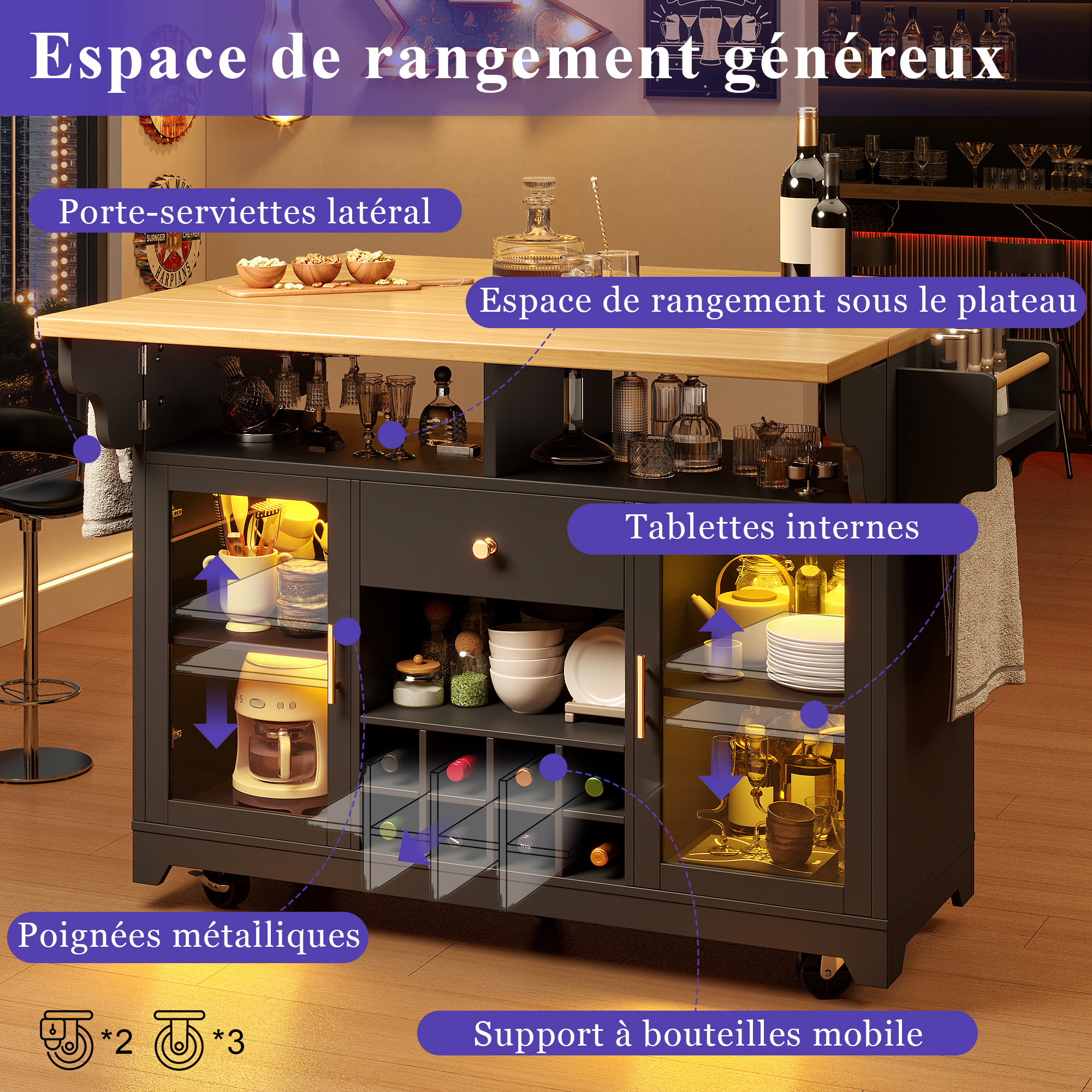 Détail du îlot ou desserte de cuisine