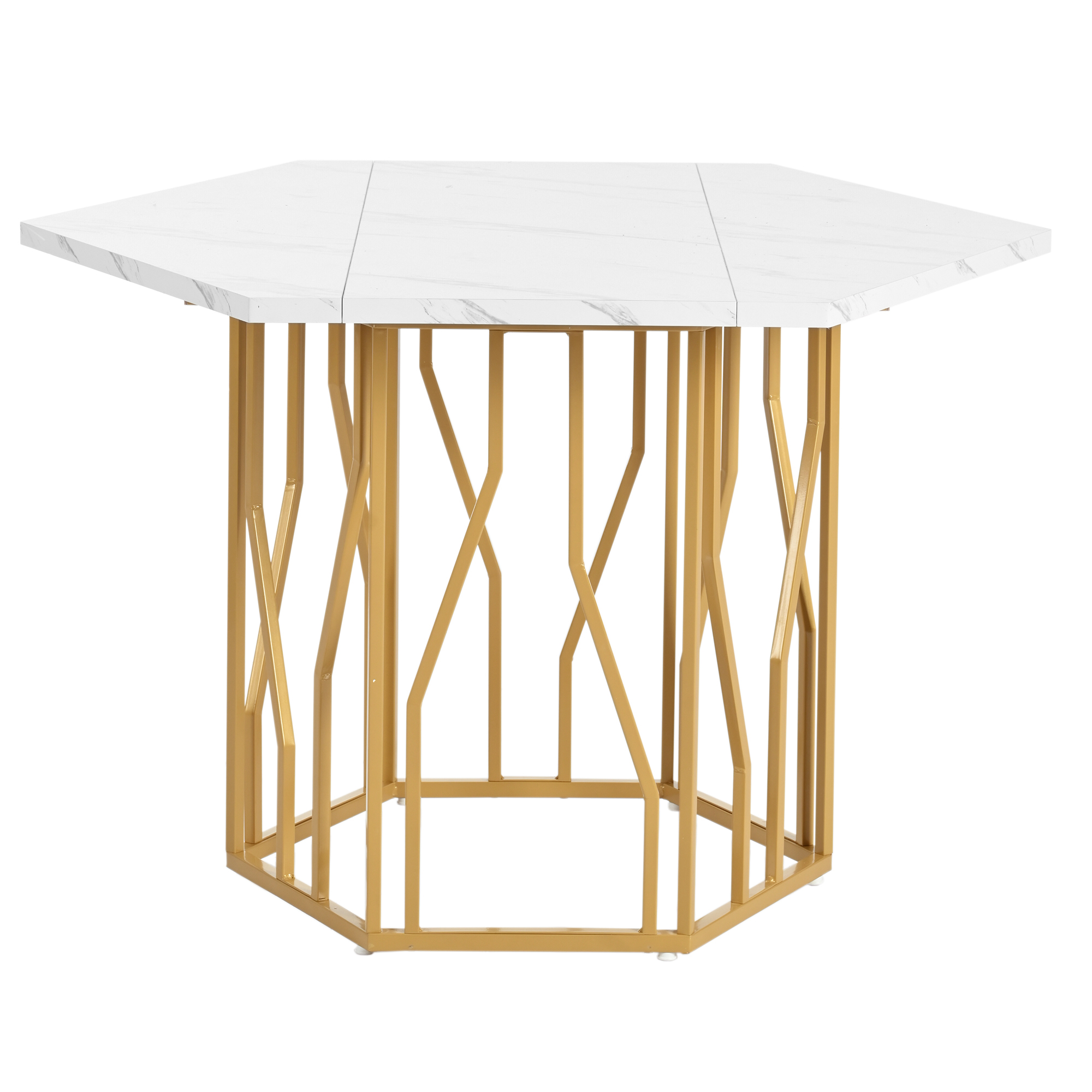 Table basse hexagonale en MDF marbre, pieds métal doré en forme d'arbre, pour salon, design unique artistique, lignes modernes, stabilité, style luxueux, décoration géométrique noire, élégance contemporaine - image 5