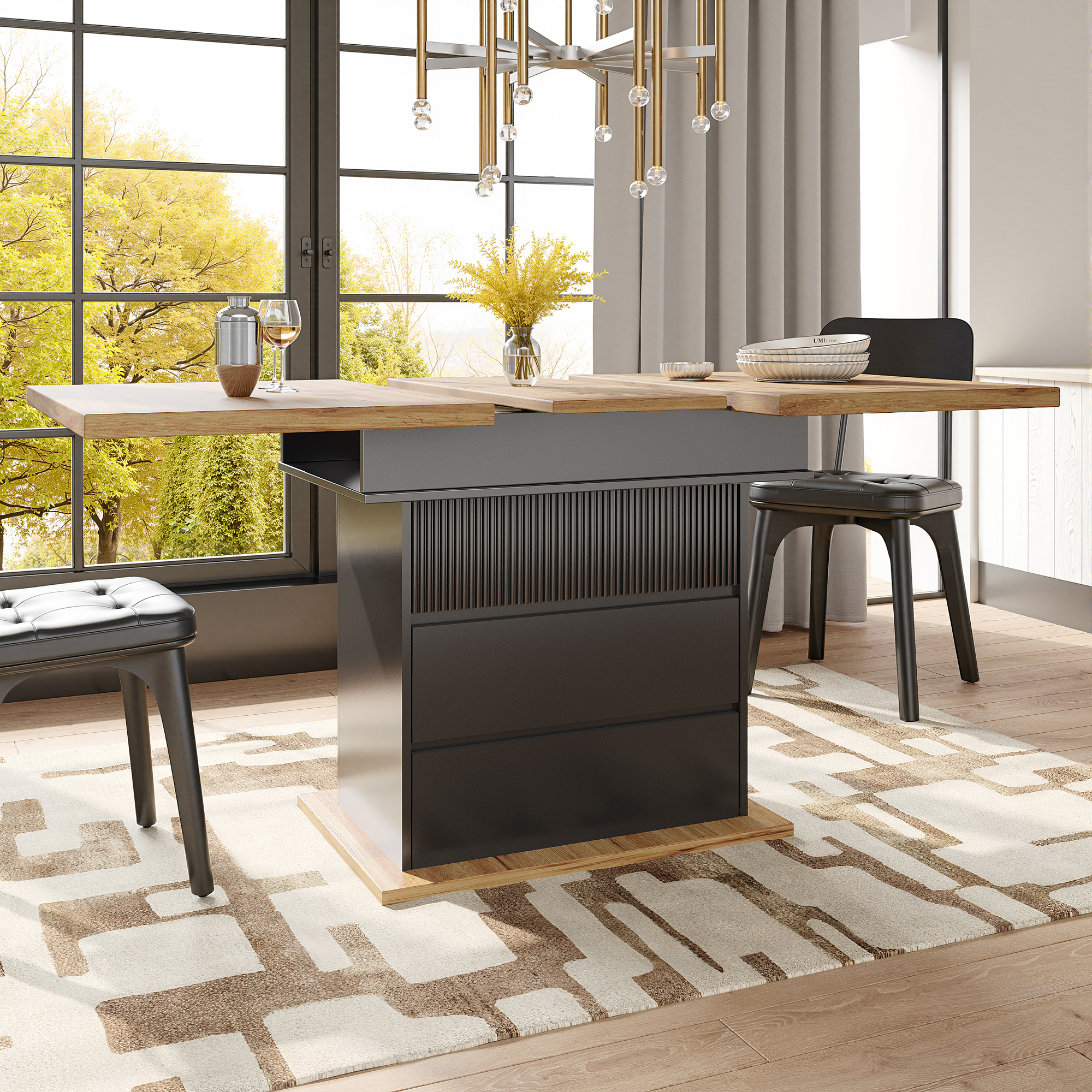 Table pliante noir naturel vue 1