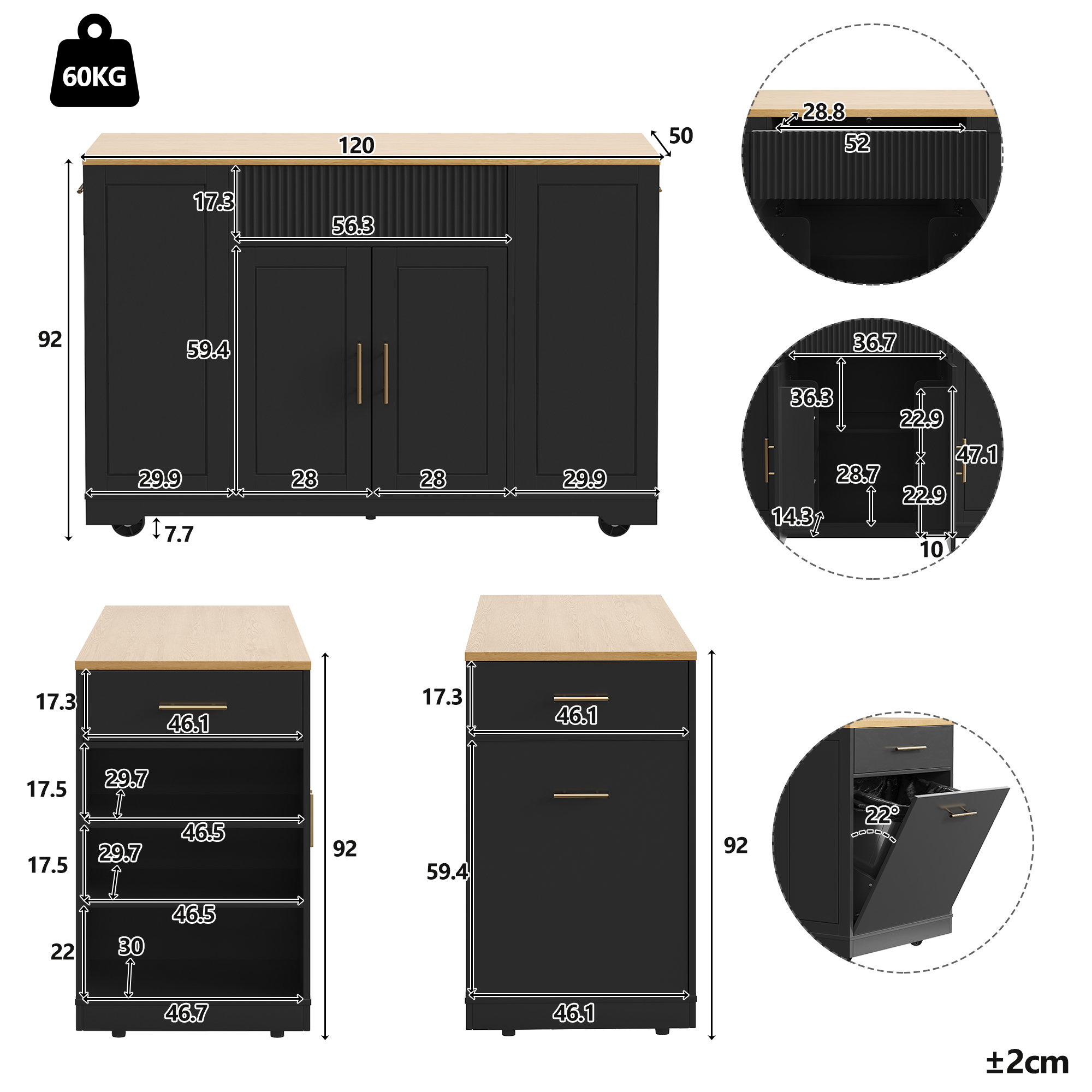 Dimensions du îlot de cuisine