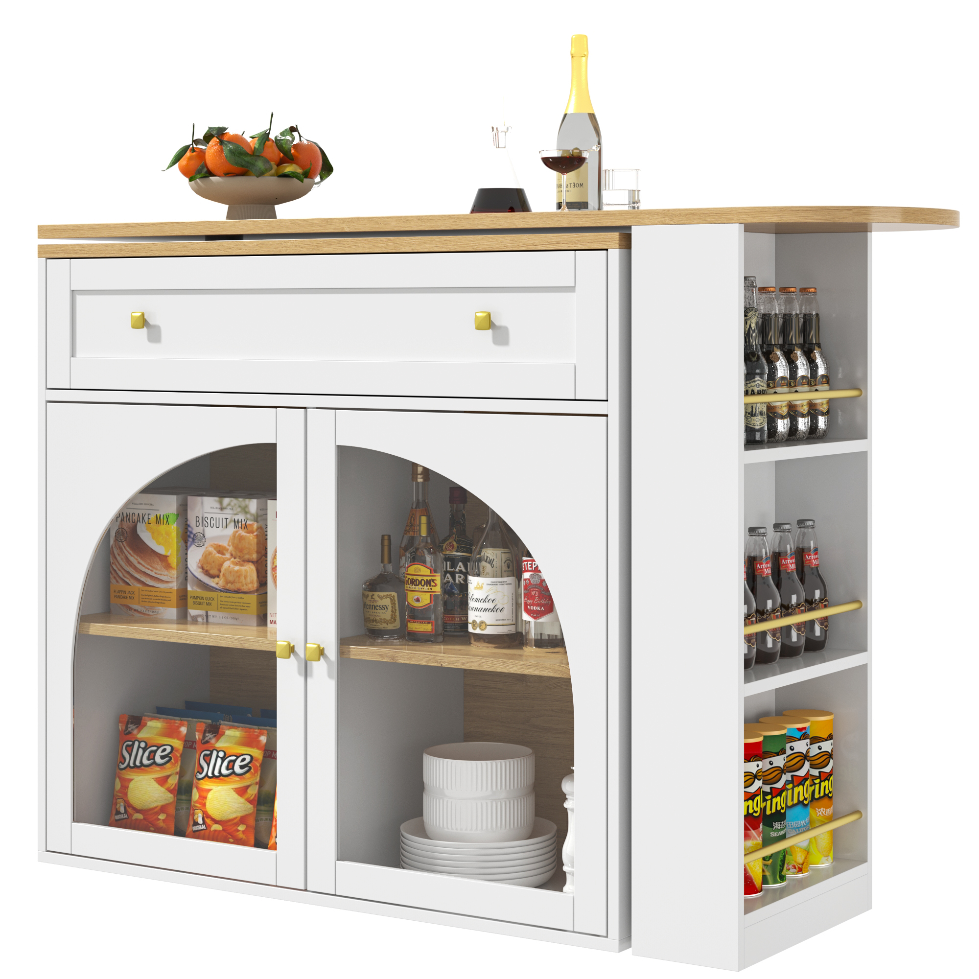 Armoire bar rotative 360° avec étagère 3 niveaux, MDF, poignées métal, portes verre sécurité, pour restaurant, salon, home-bar, design moderne, beaucoup de rangement, style élégant, stabilité, fonctionnalité - image 8