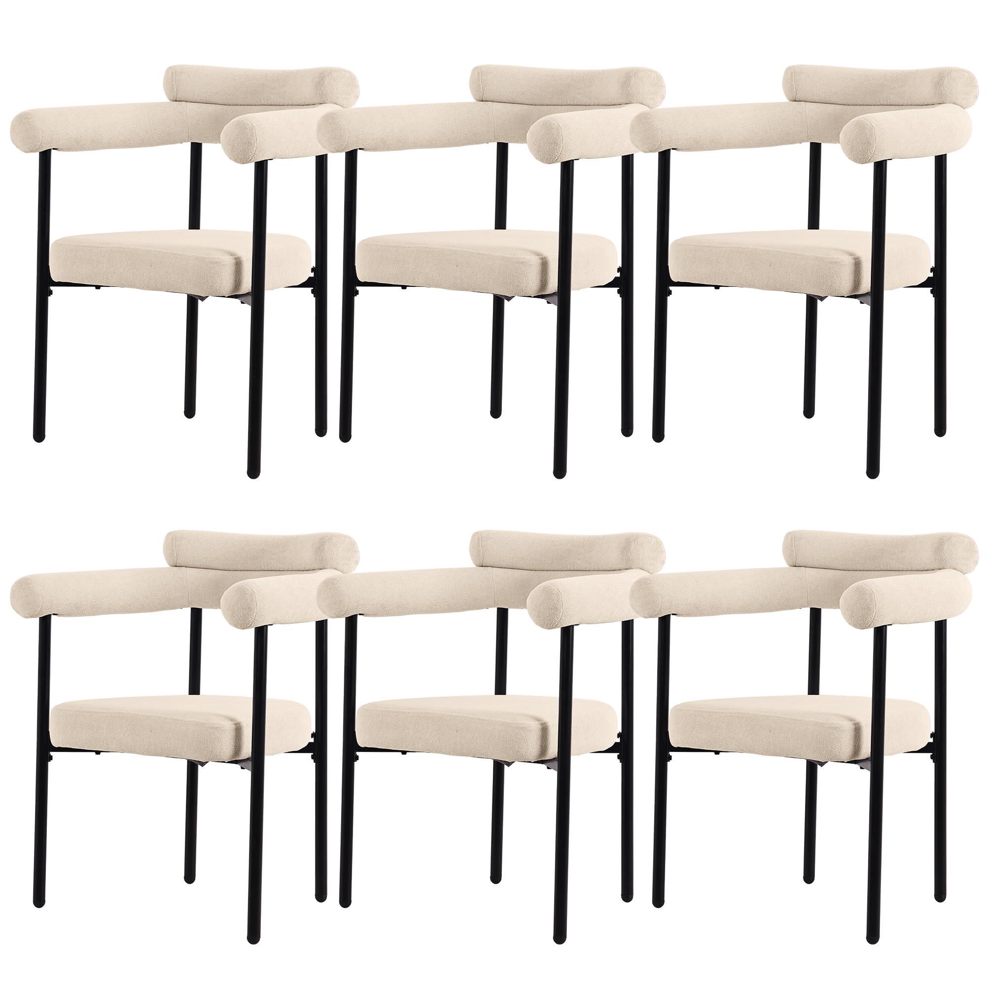 Chaise de salle à manger, lot de 6, 70 x 62 x 84 cm, tissu et métal, beige - vue 1