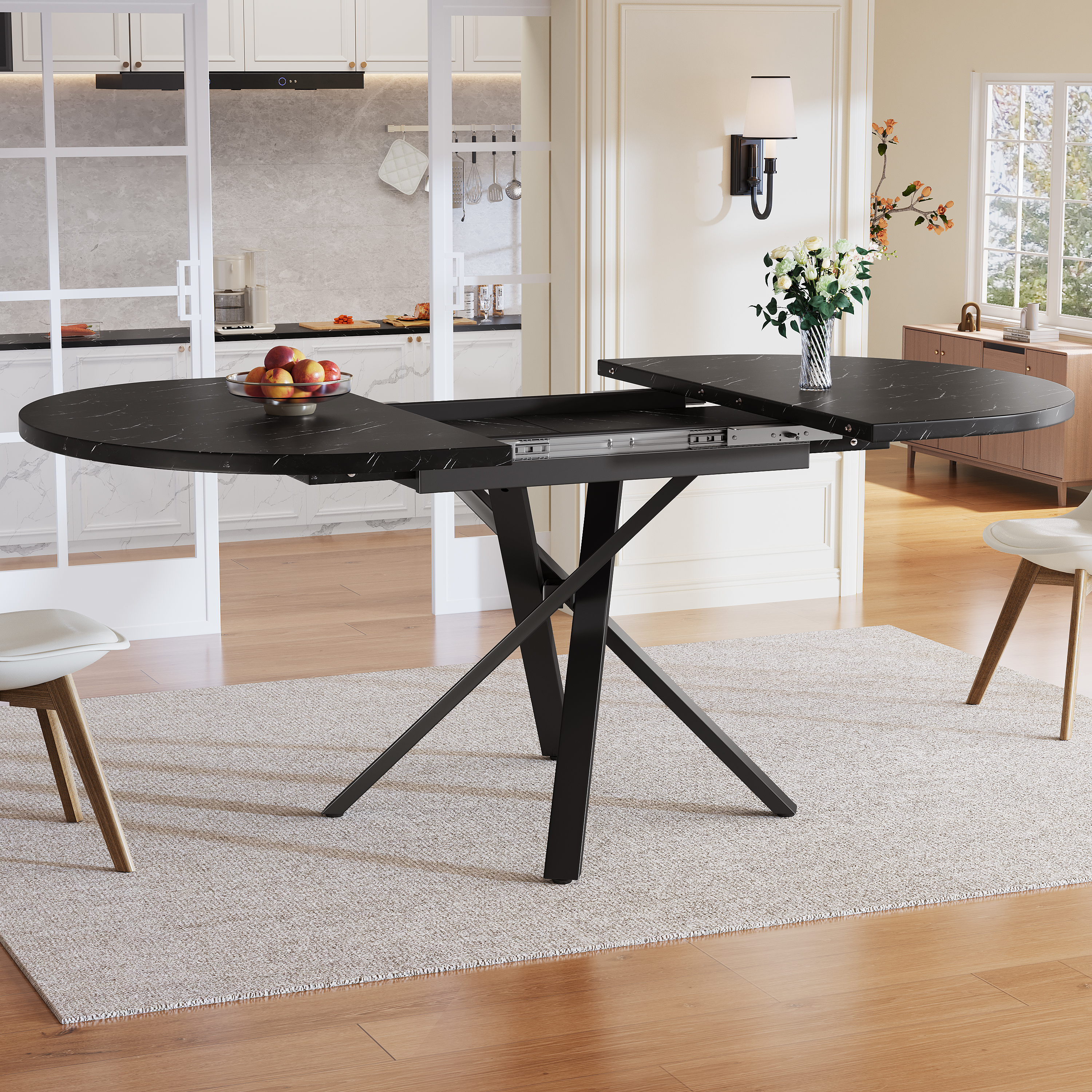 Table ronde extensible noir vue 2