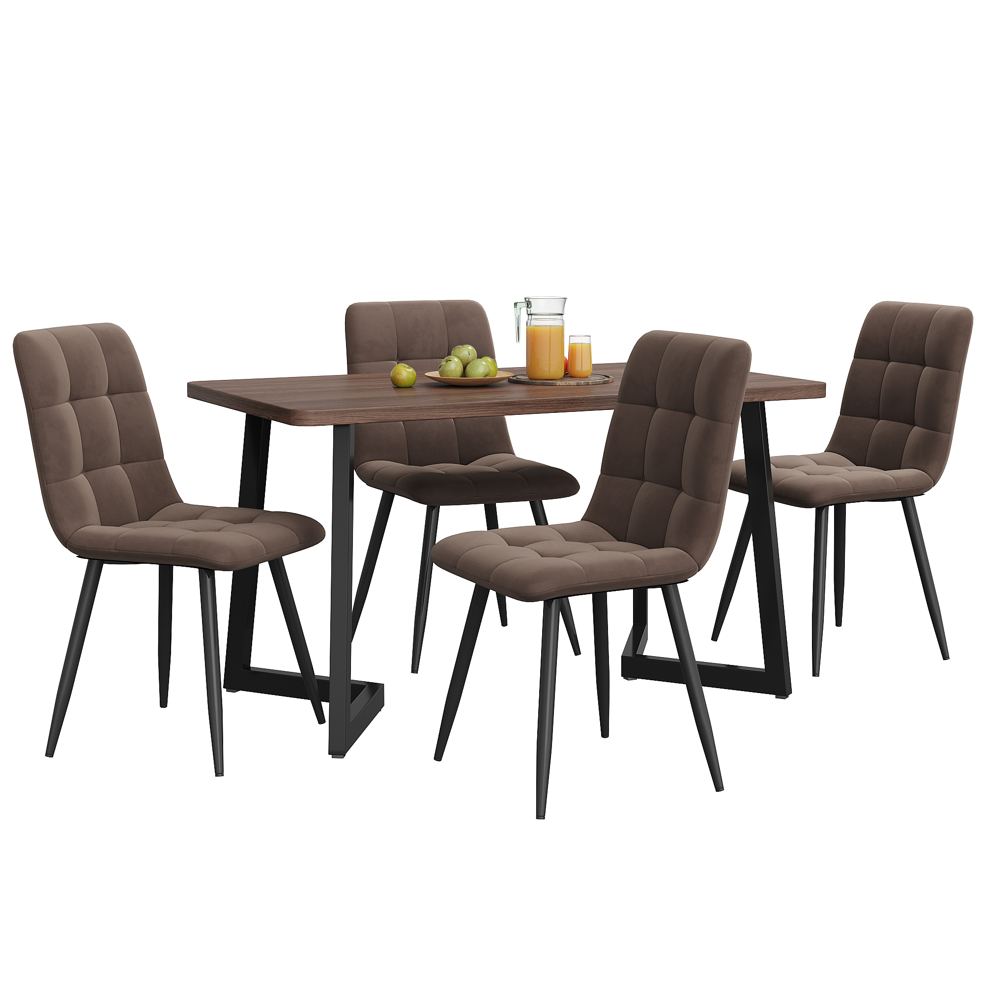 Ensemble table et chaises, 5 pièces, 1 table + 4 chaises, métal et bois, noir - vue 1