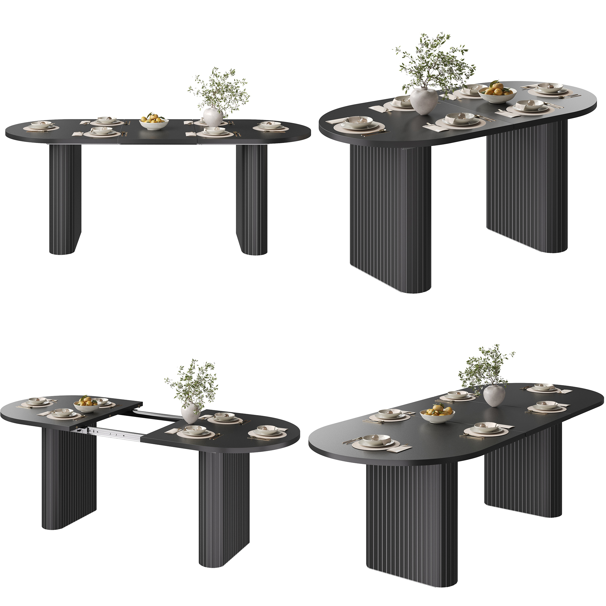 Table à manger extensible ovale 120–160 cm x 80 x 75,5 cm, MDF, métal, Noir - dimensions et détails