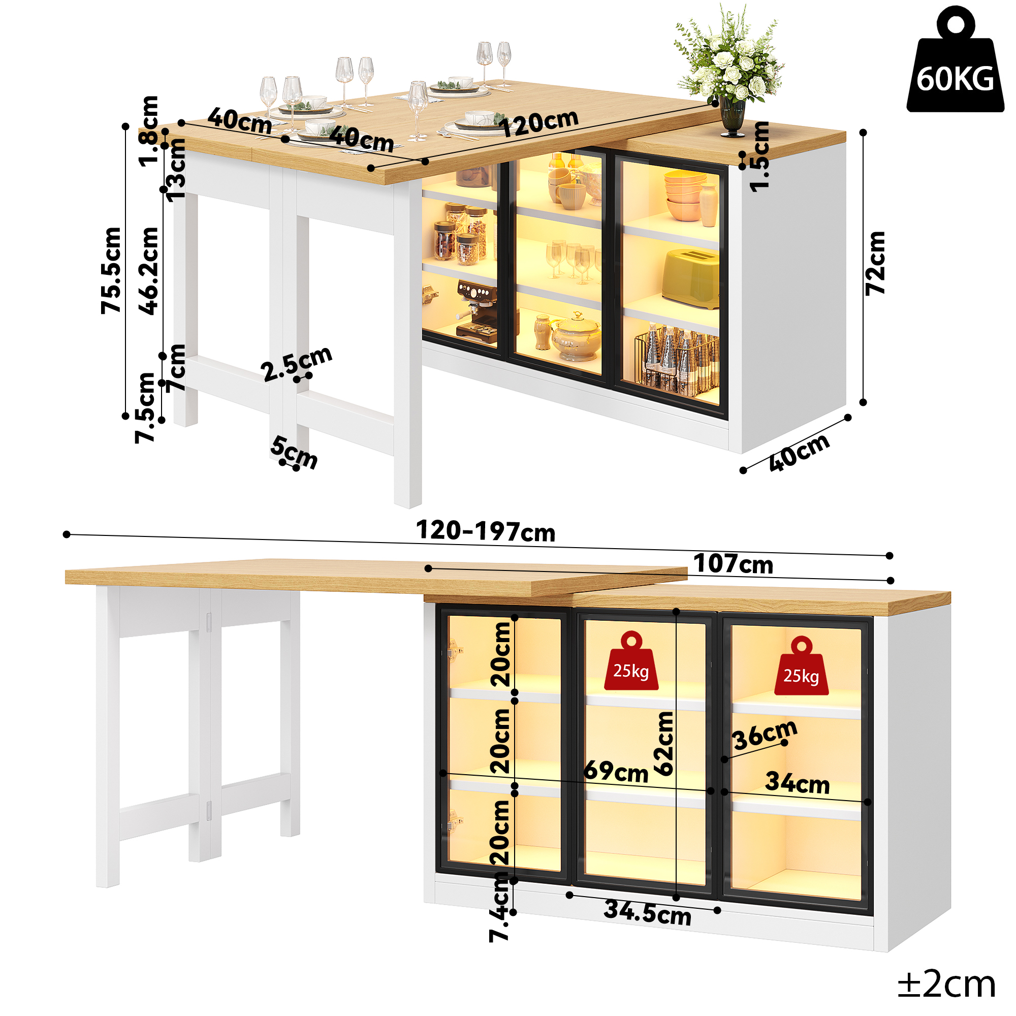 Dimensions du îlot de cuisine