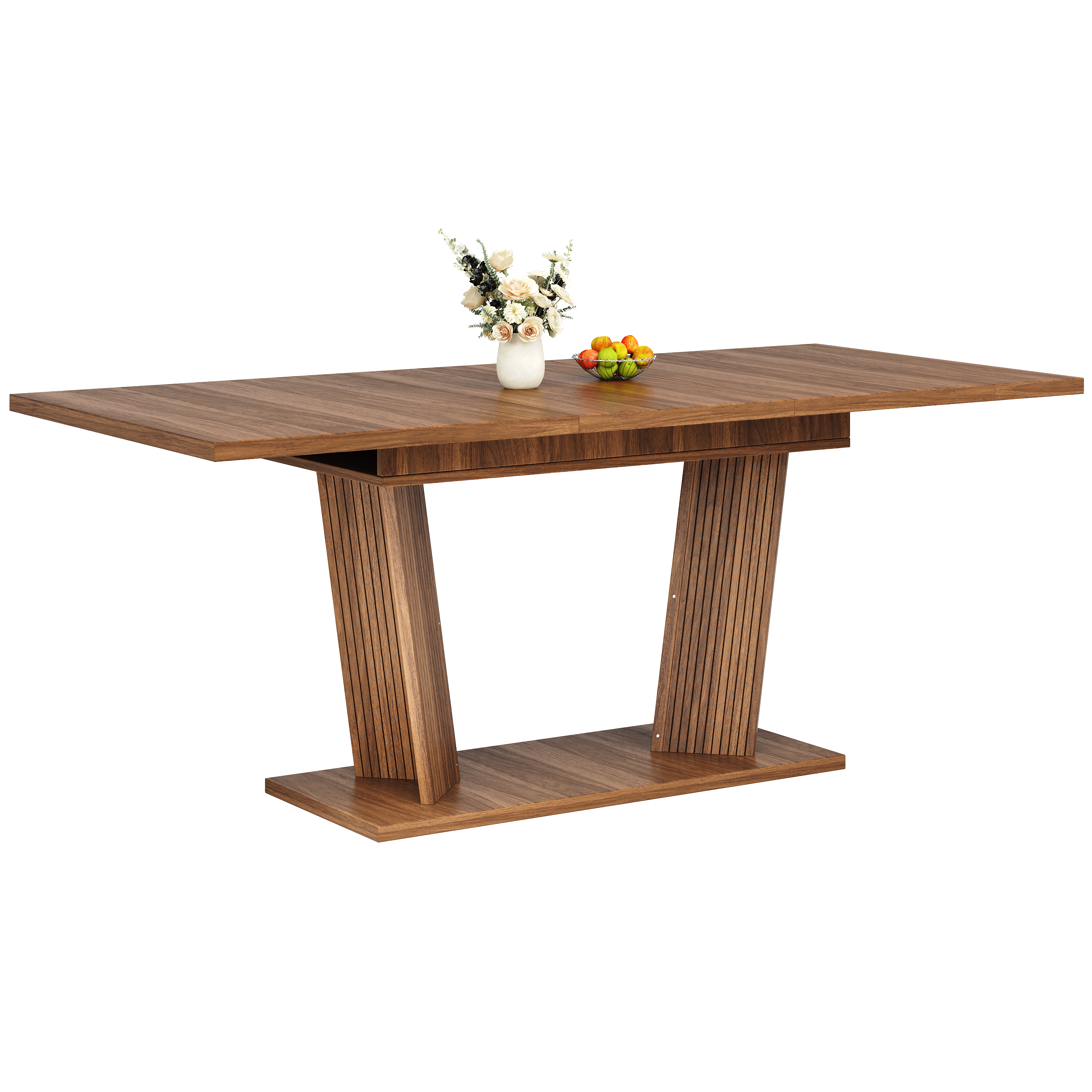 Table à manger extensible 120–160 × 80 × 76 cm avec double piètement rainuré - vue 1