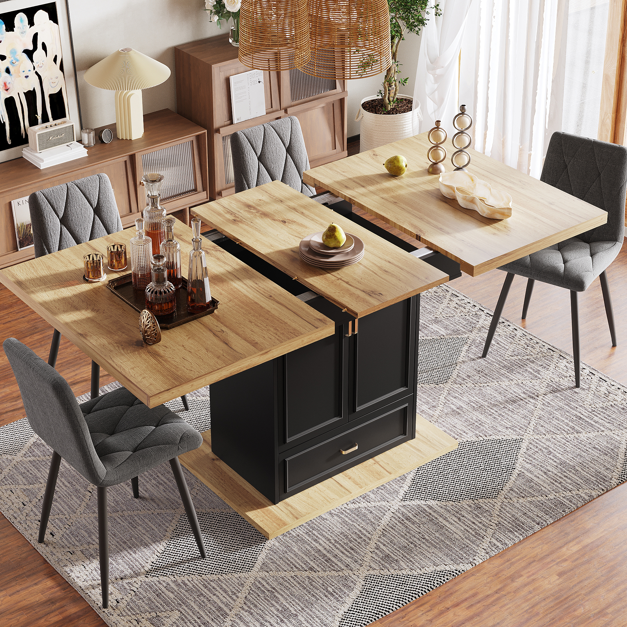 Table natural wood tiroirs vue 2