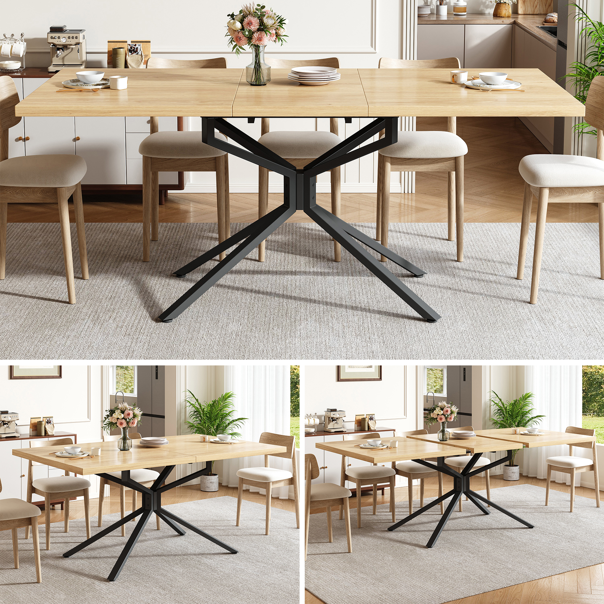 Configurations de la table extensible effet chêne clair