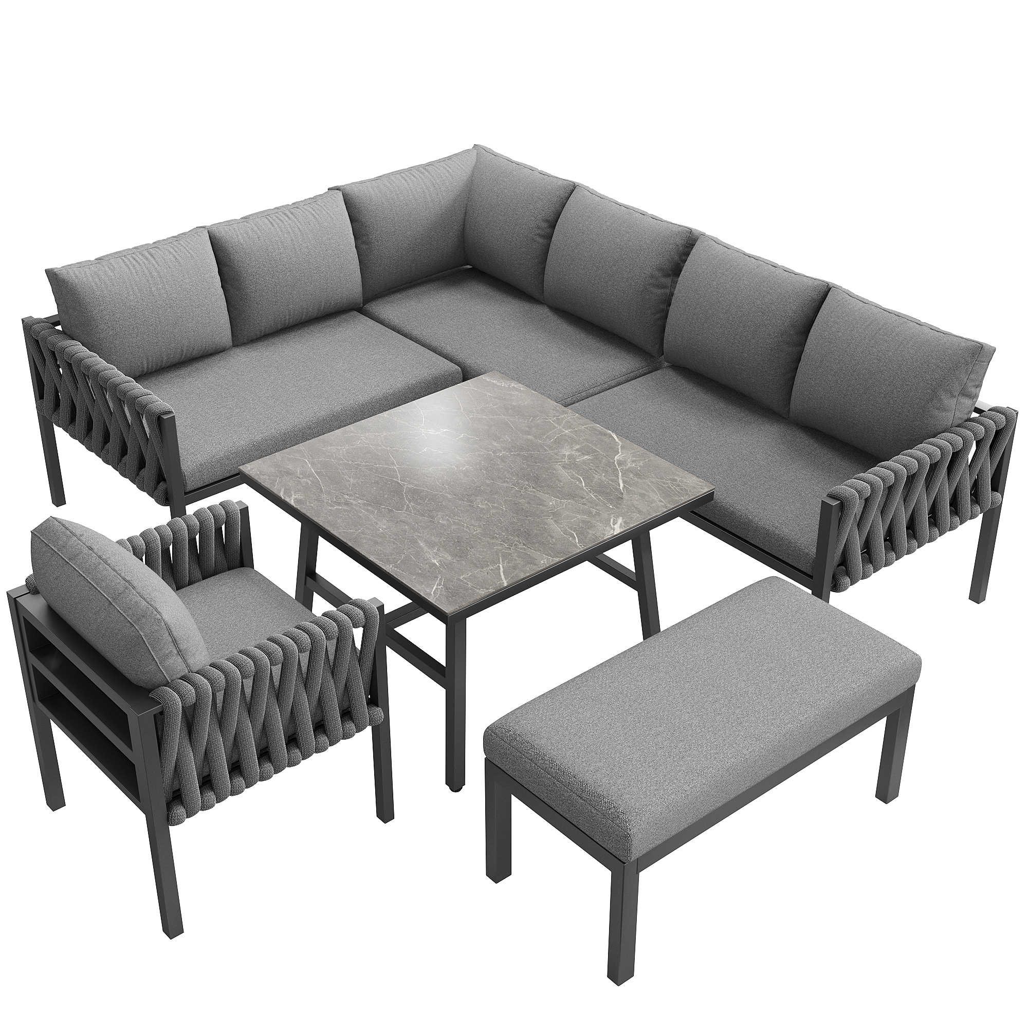 Ensemble complet salon de jardin gris luxe